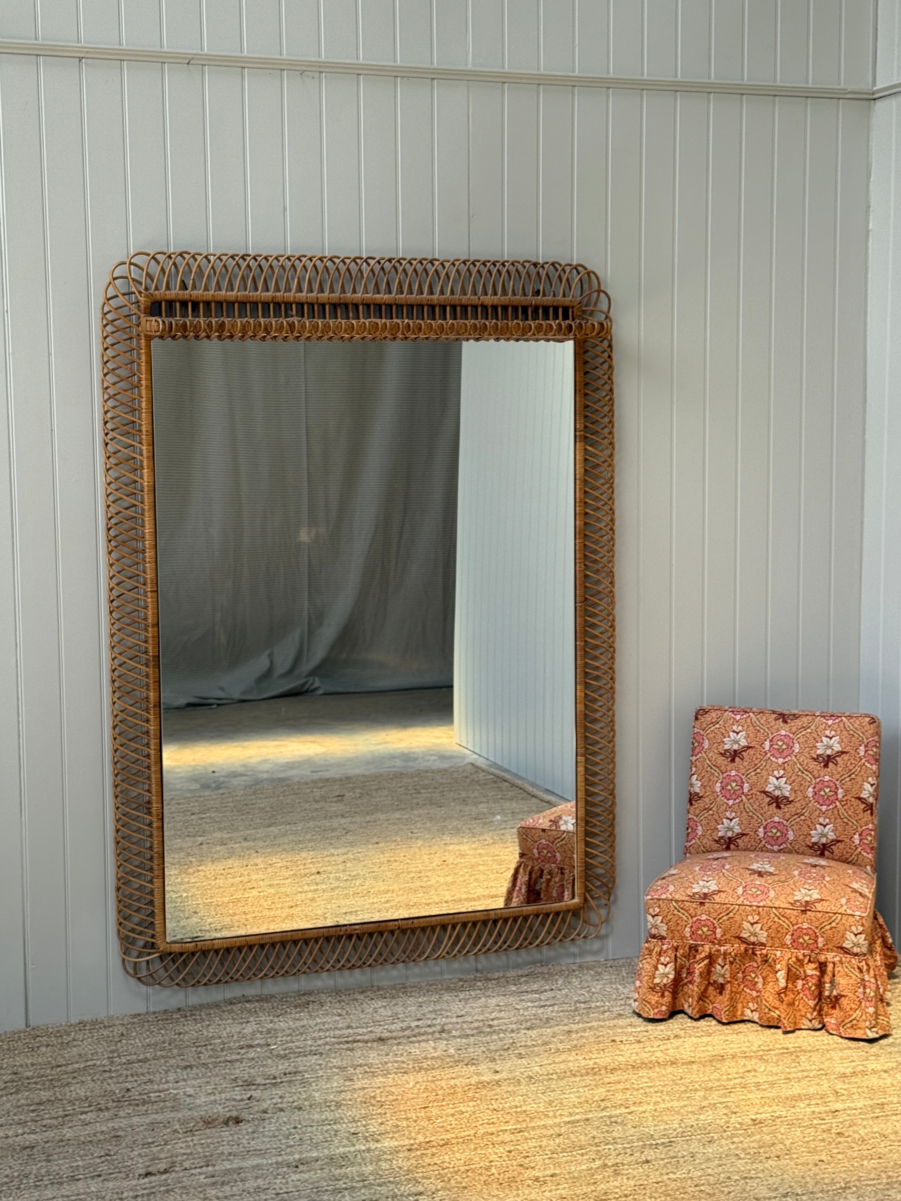Huge Vintage Italian Cane Mirror