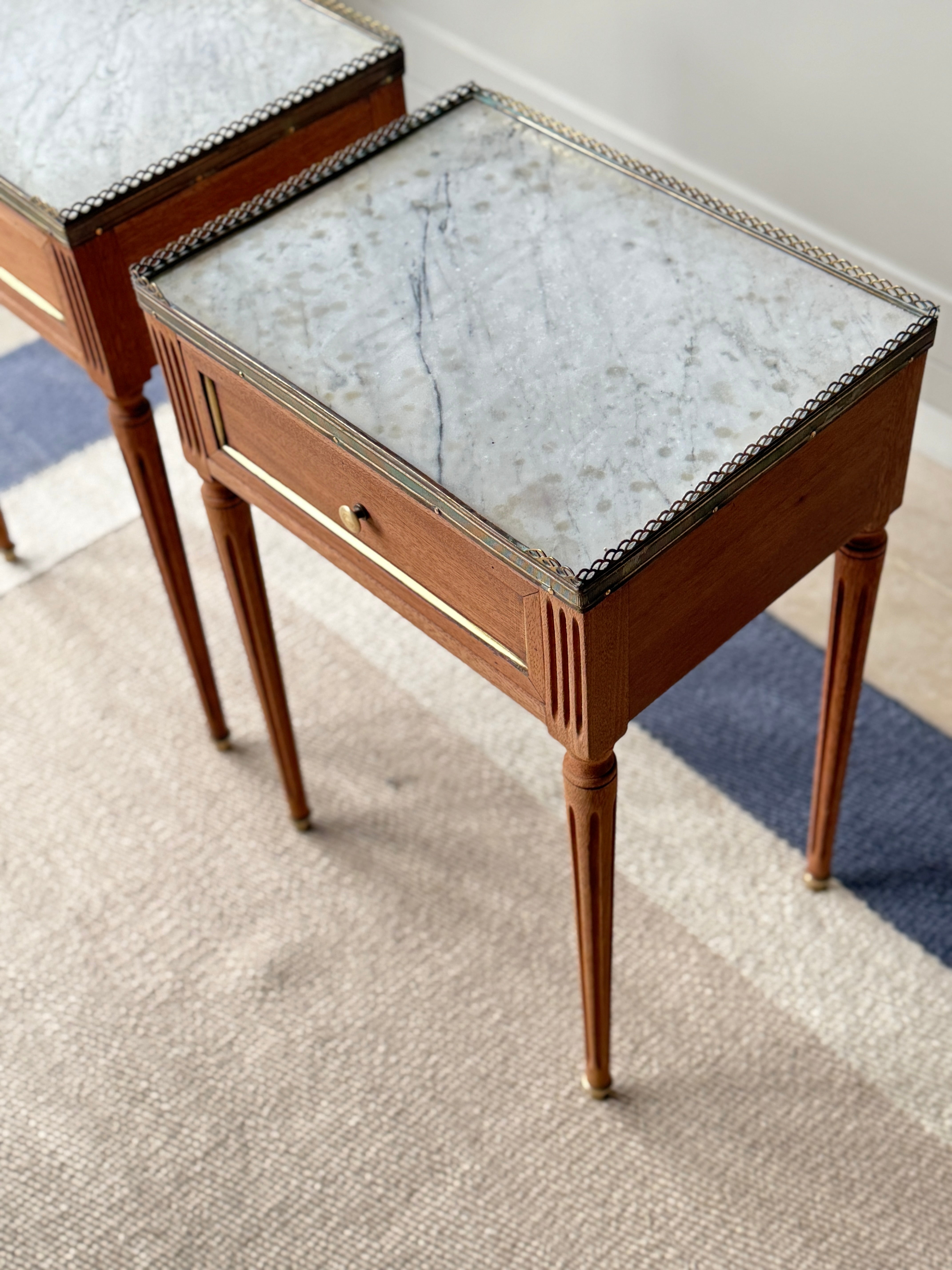 Pair of Small Marble Topped Bedside Tables