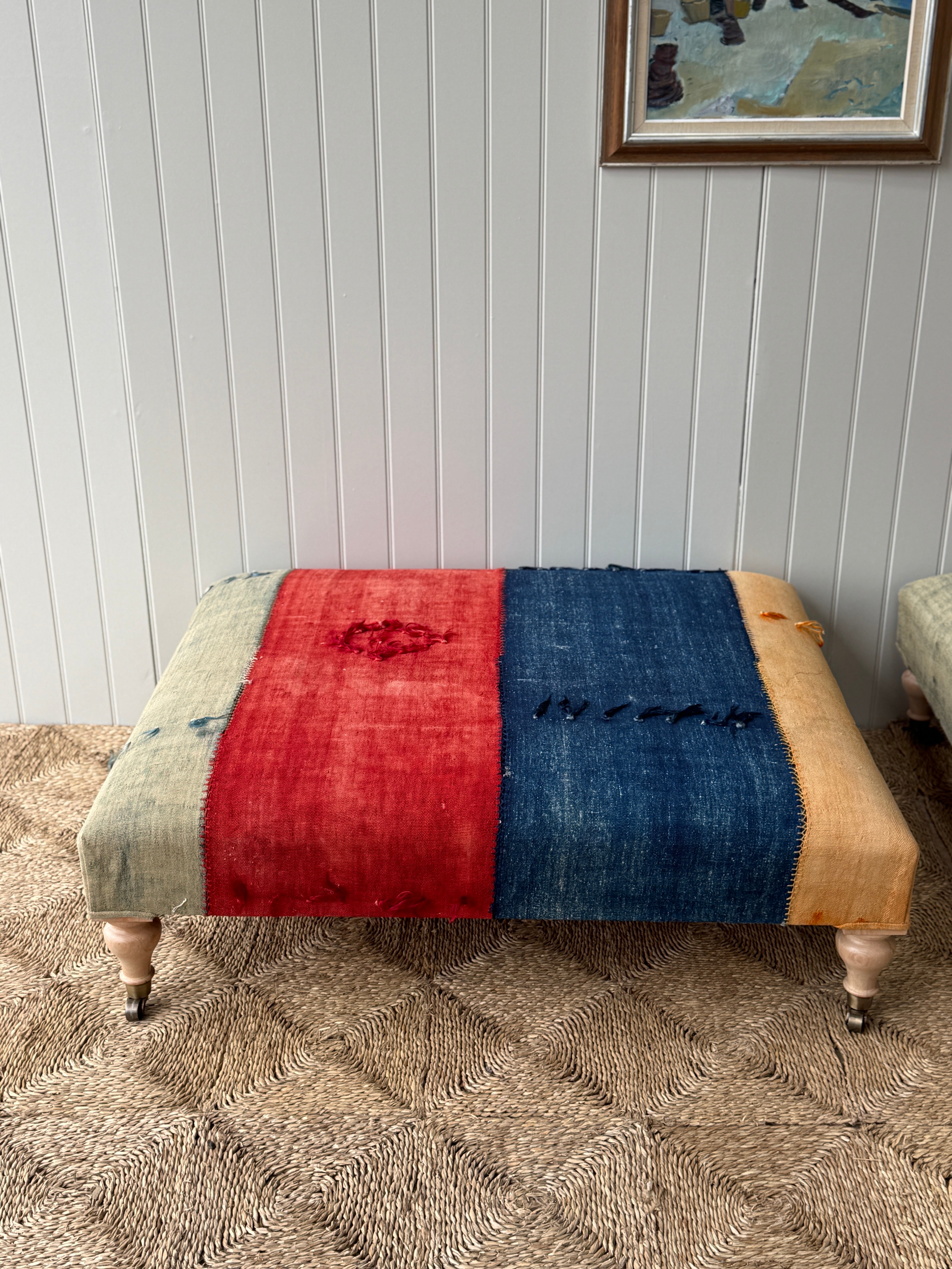 Large Ottoman in Antique Anatolian Perde Textile