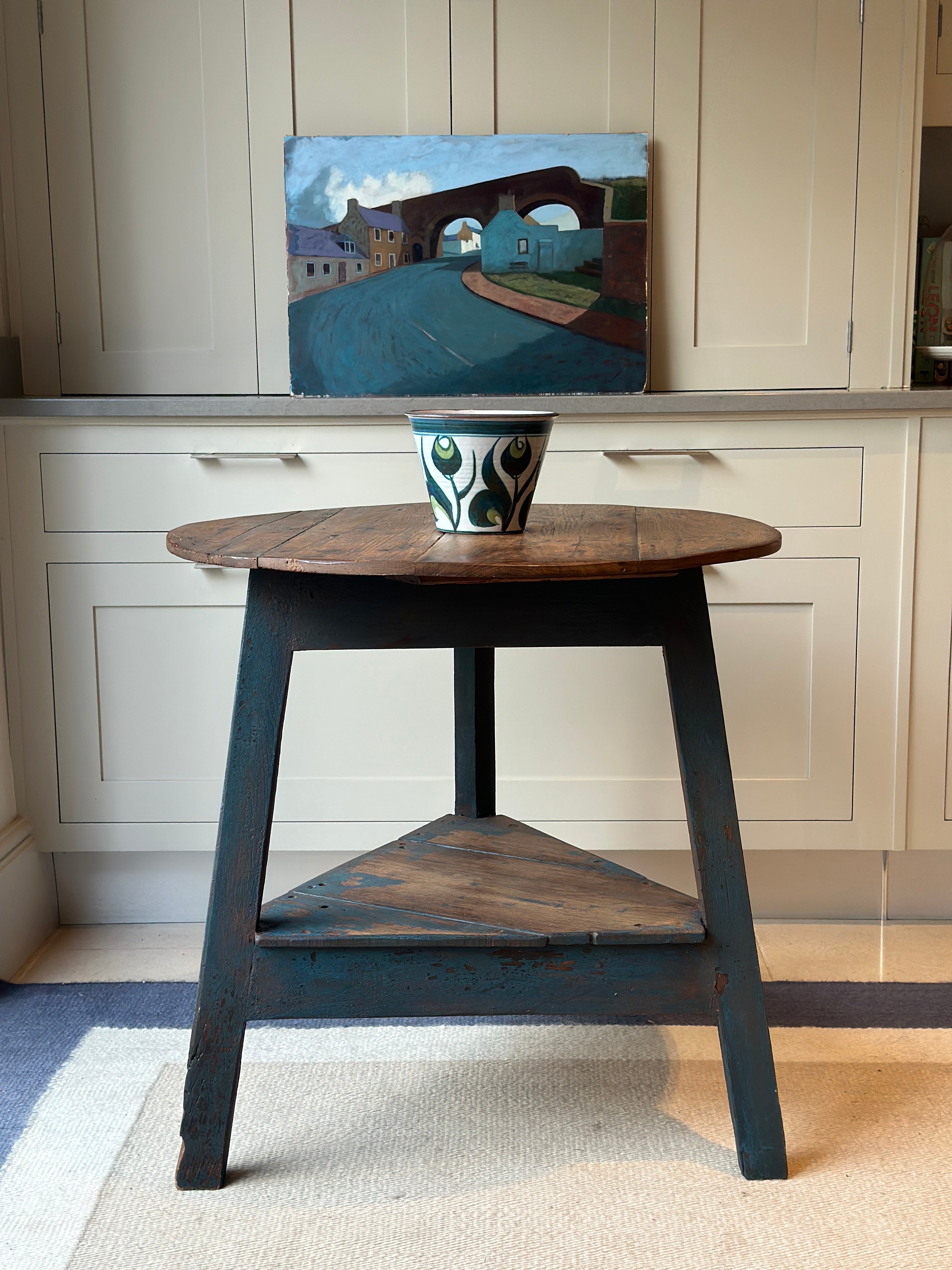 Charming Large Welsh Cricket Table with Navy Base
