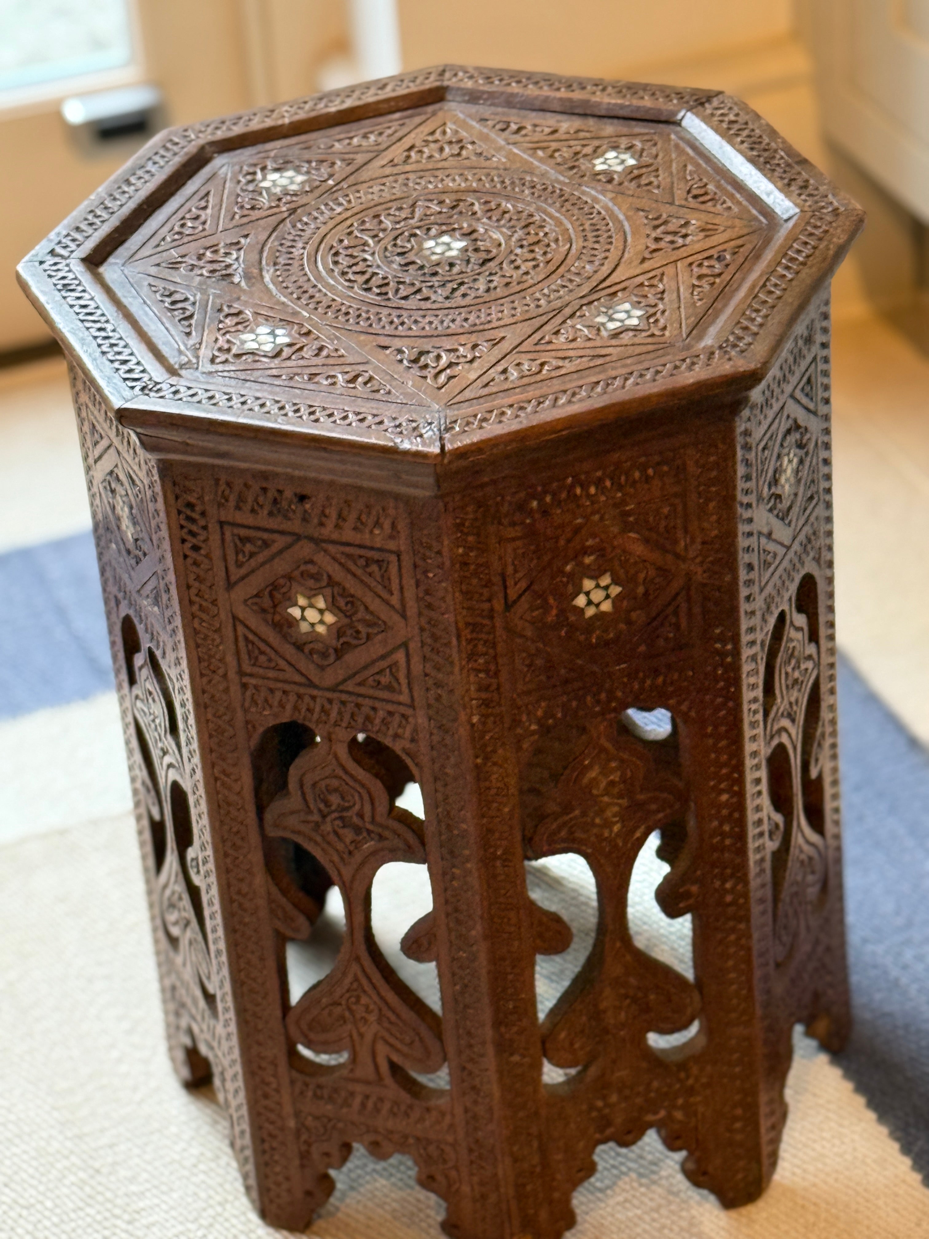 Octaganol Carved Moroccan Table