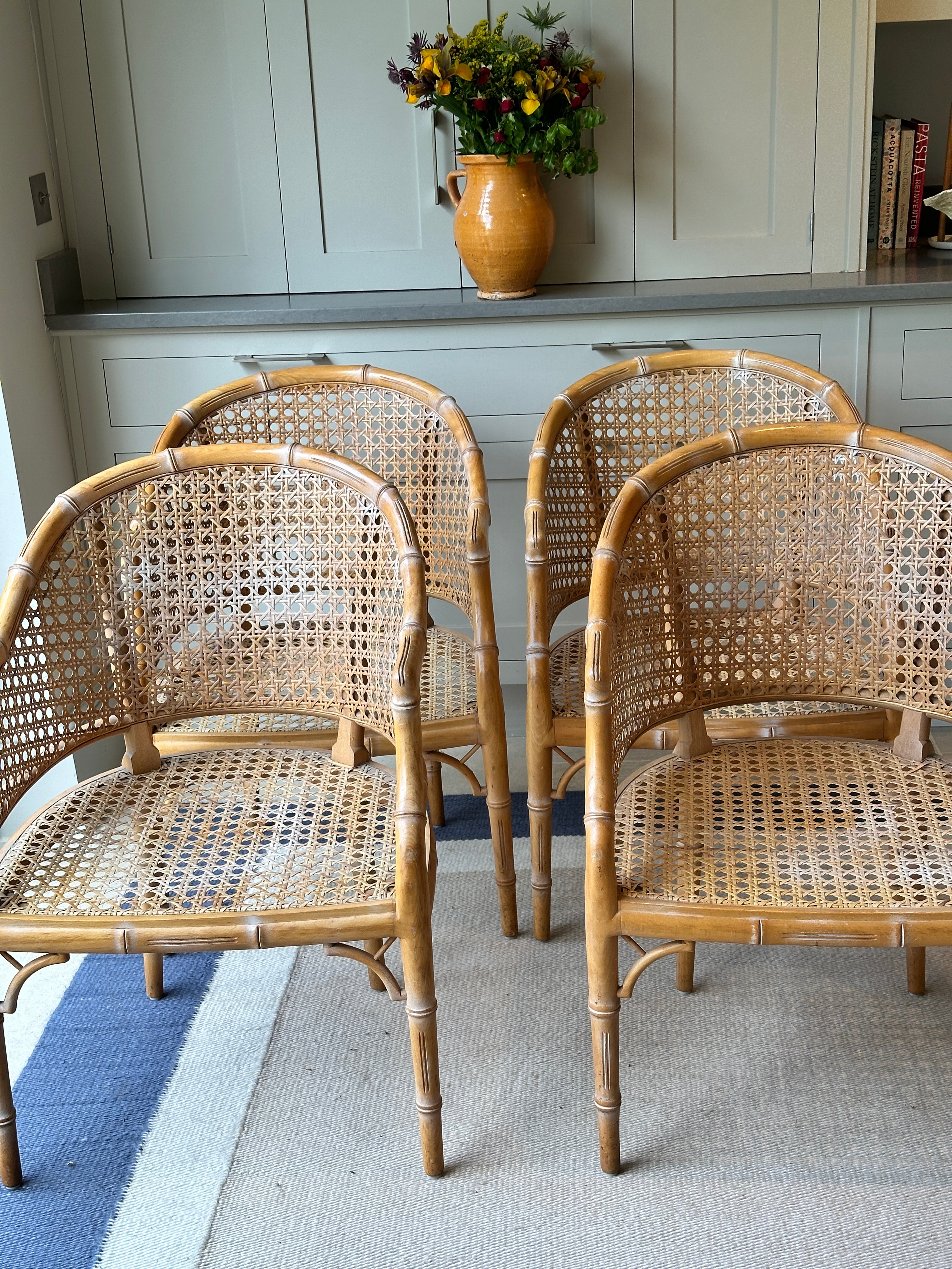 Set of 4 Vintage Faux Bamboo and Cane Chairs