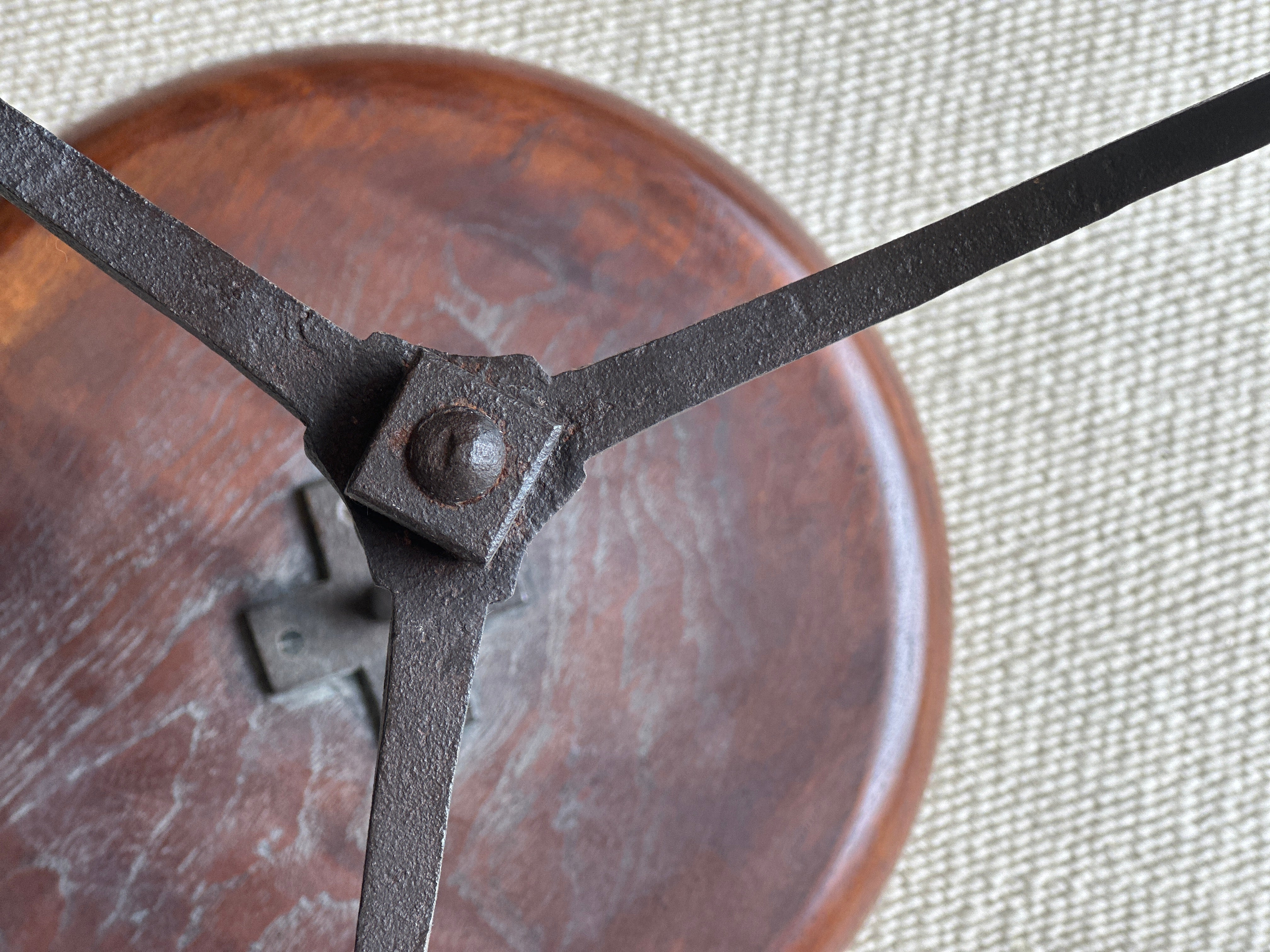 C18th English Wrought Iron Wine Table with Superb fruitwood top