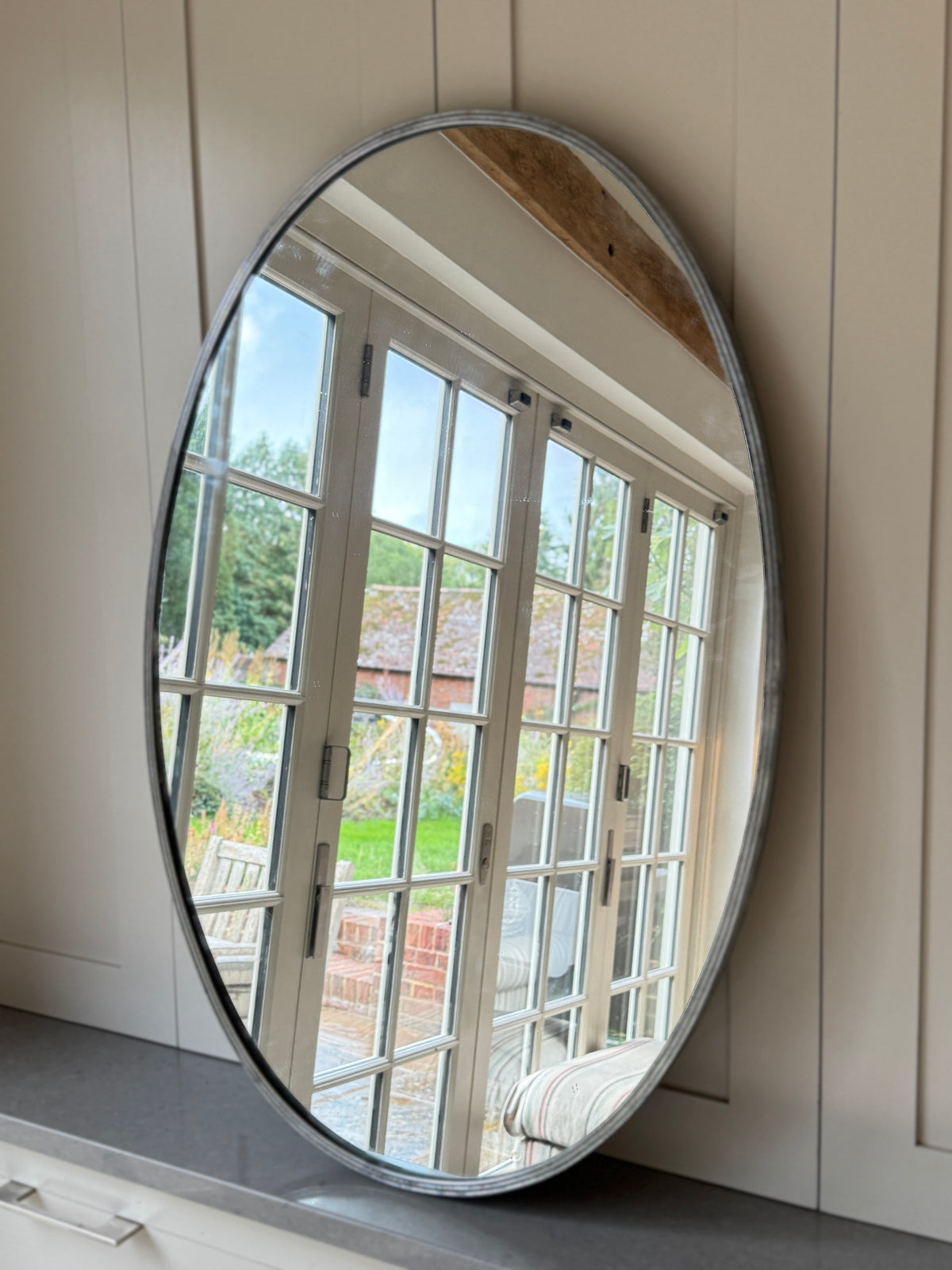 Mid-Century Italian Oval Mirror in Reeded Nickel