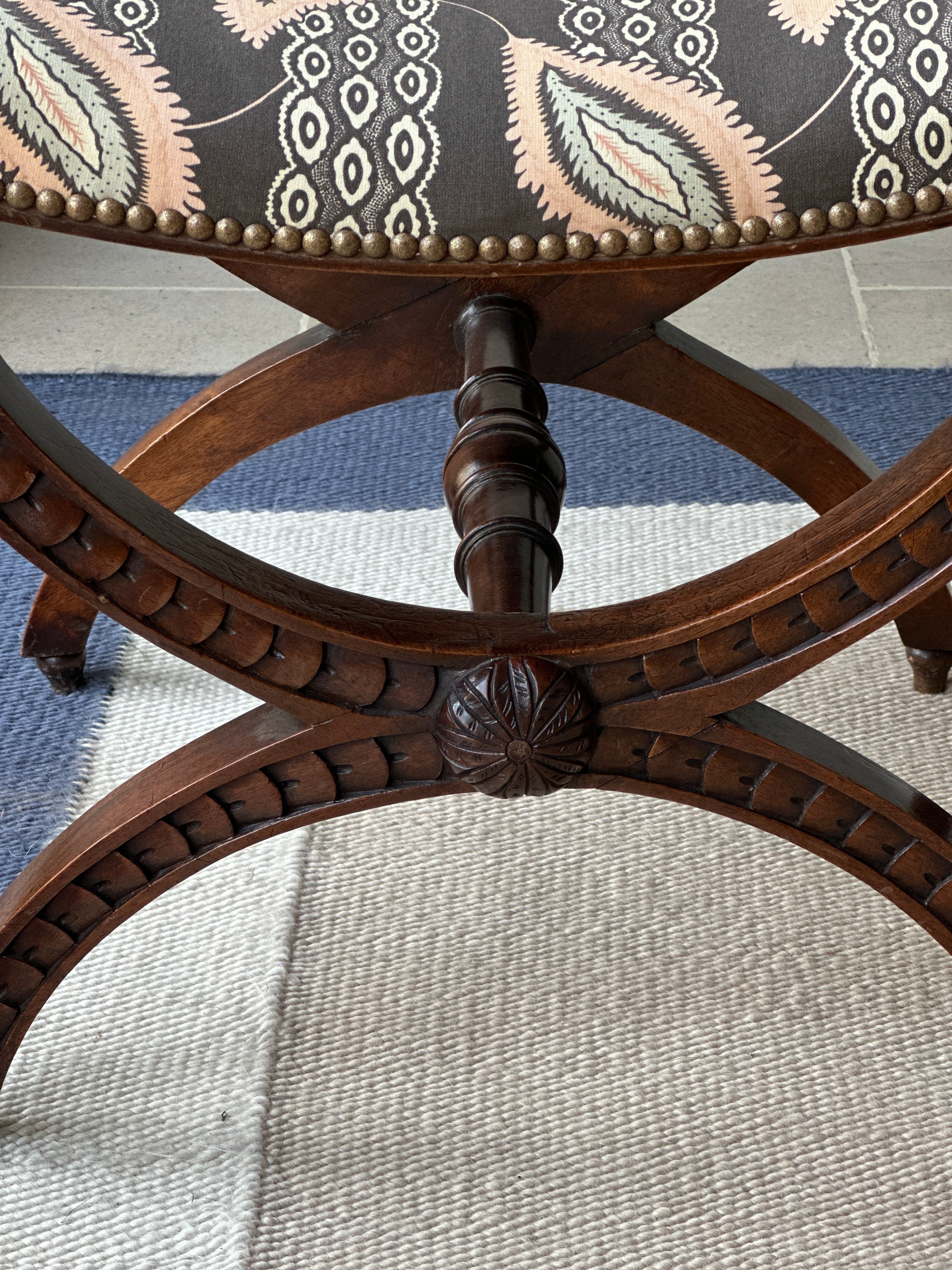 Pair of English X Frame Footstools in John Stefanidis Josephine