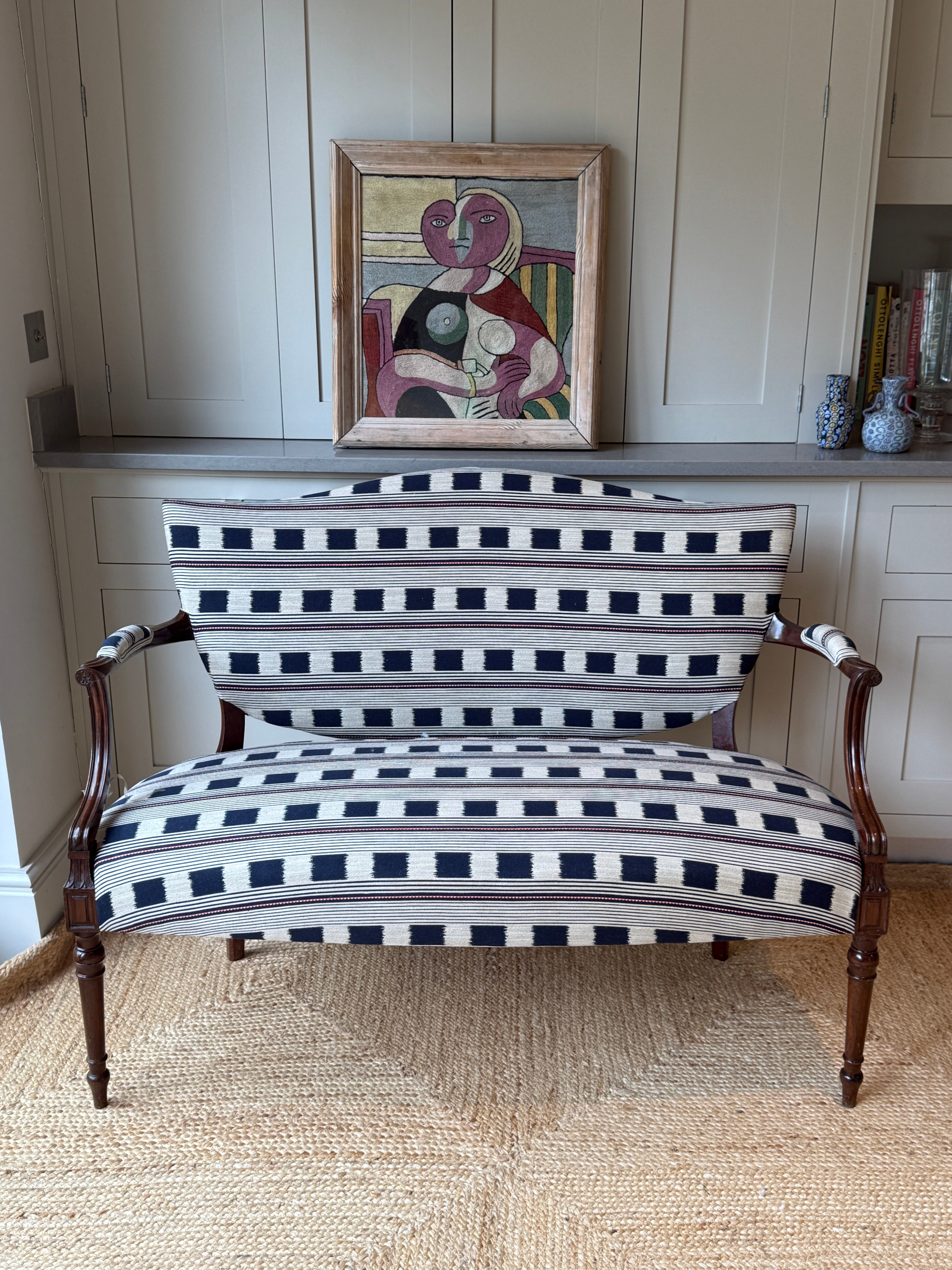 Small French Fauteuil in Christopher Farr Lost & Found Indigo