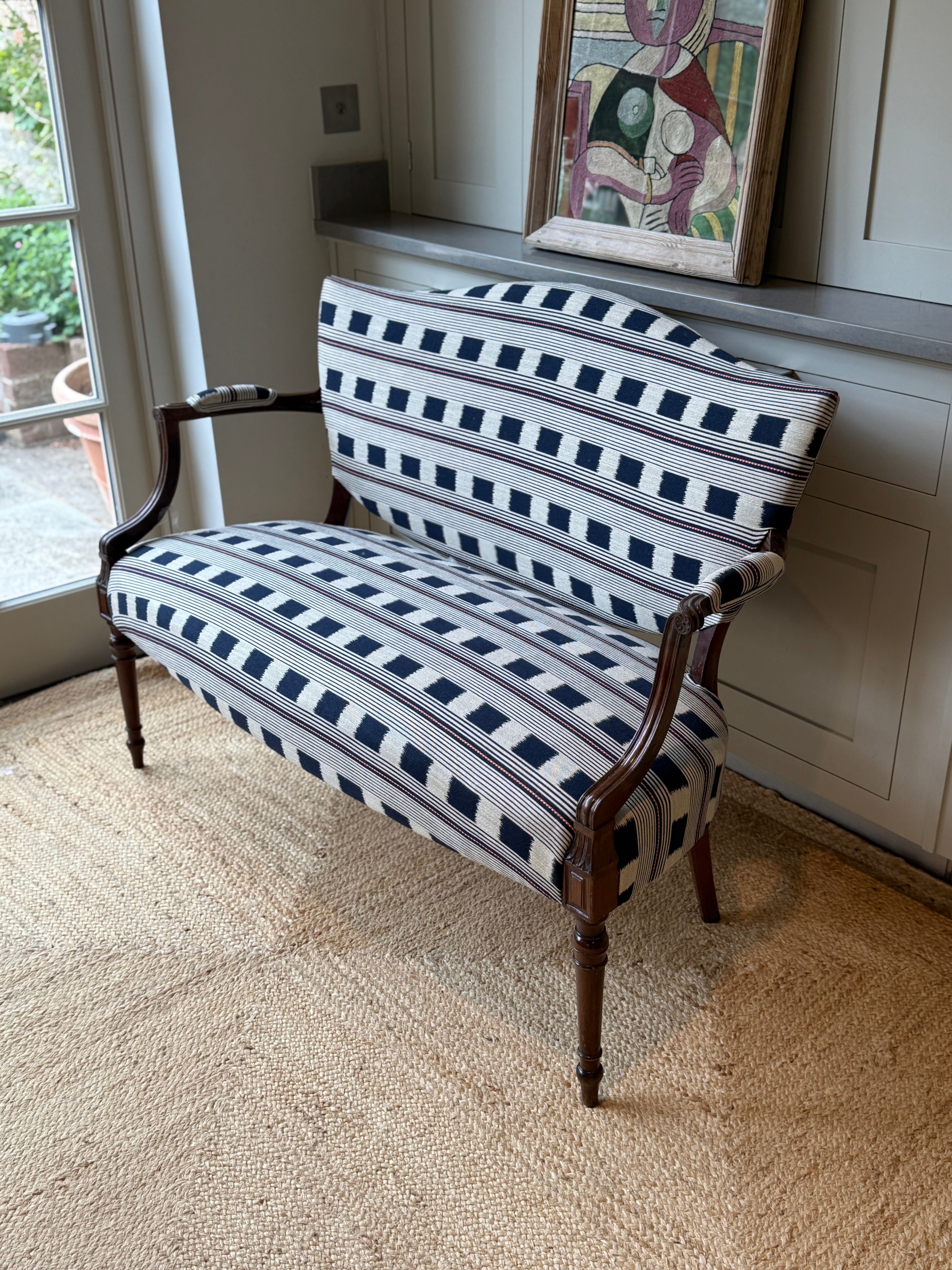 Small French Fauteuil in Christopher Farr Lost & Found Indigo
