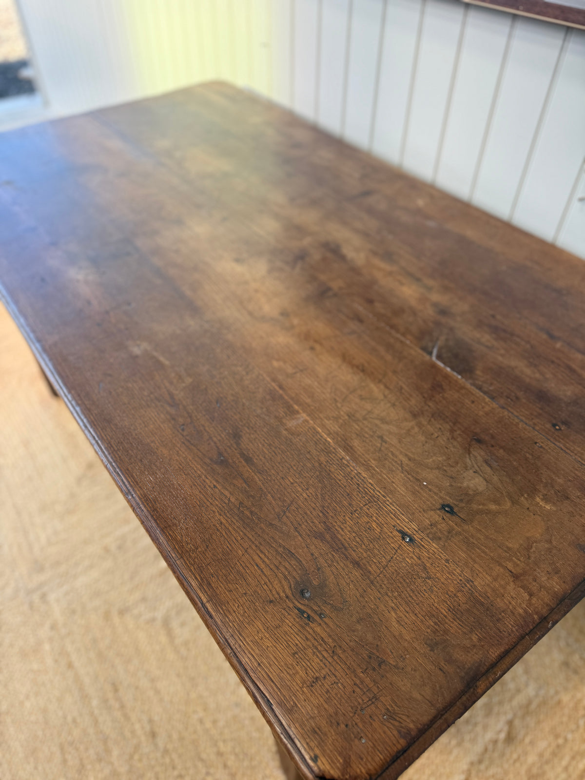 Small French Oak Farmhouse Dining Table with Small Drawer