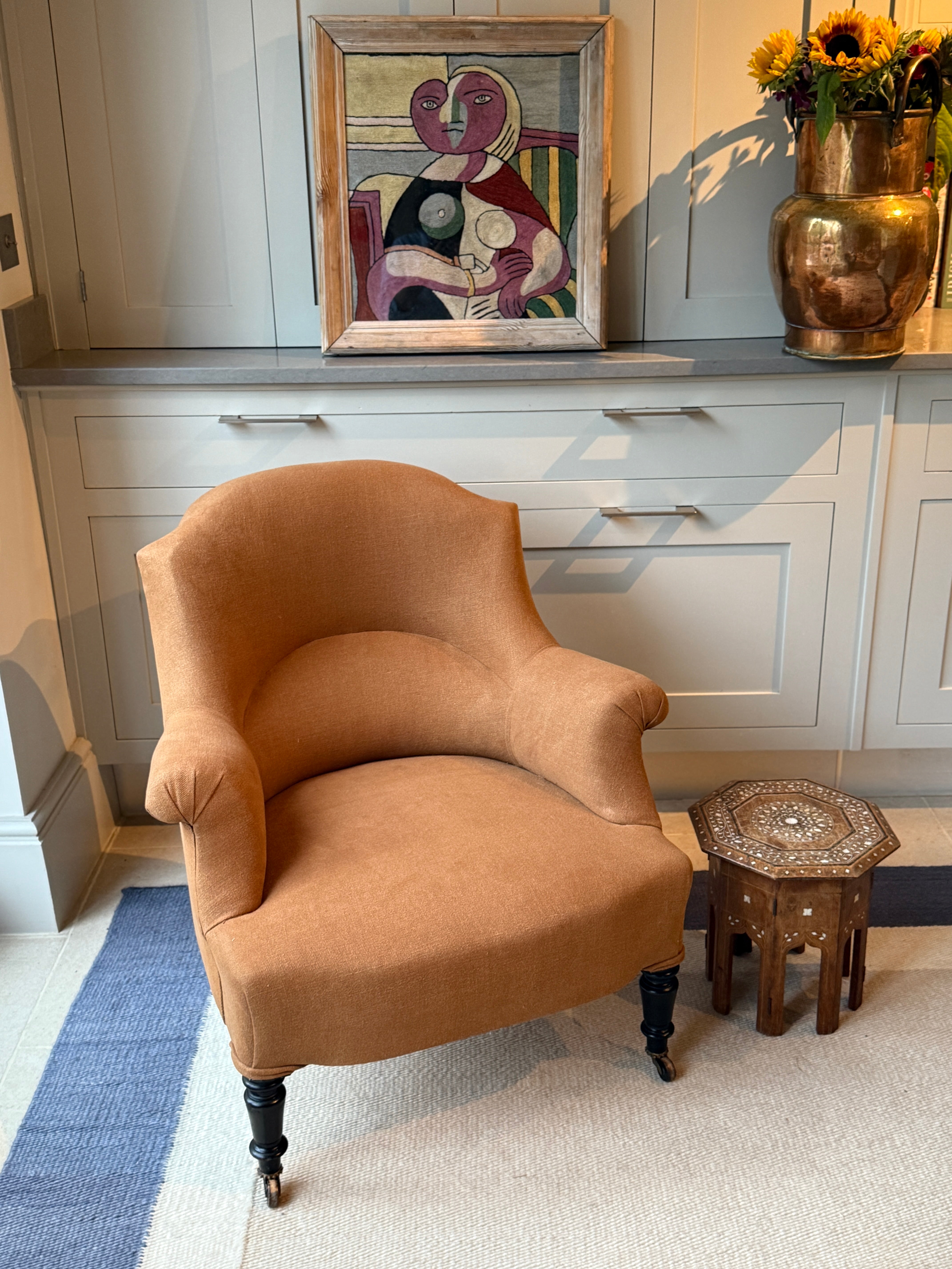 19th Century French Armchair in Rust Coloured Linen