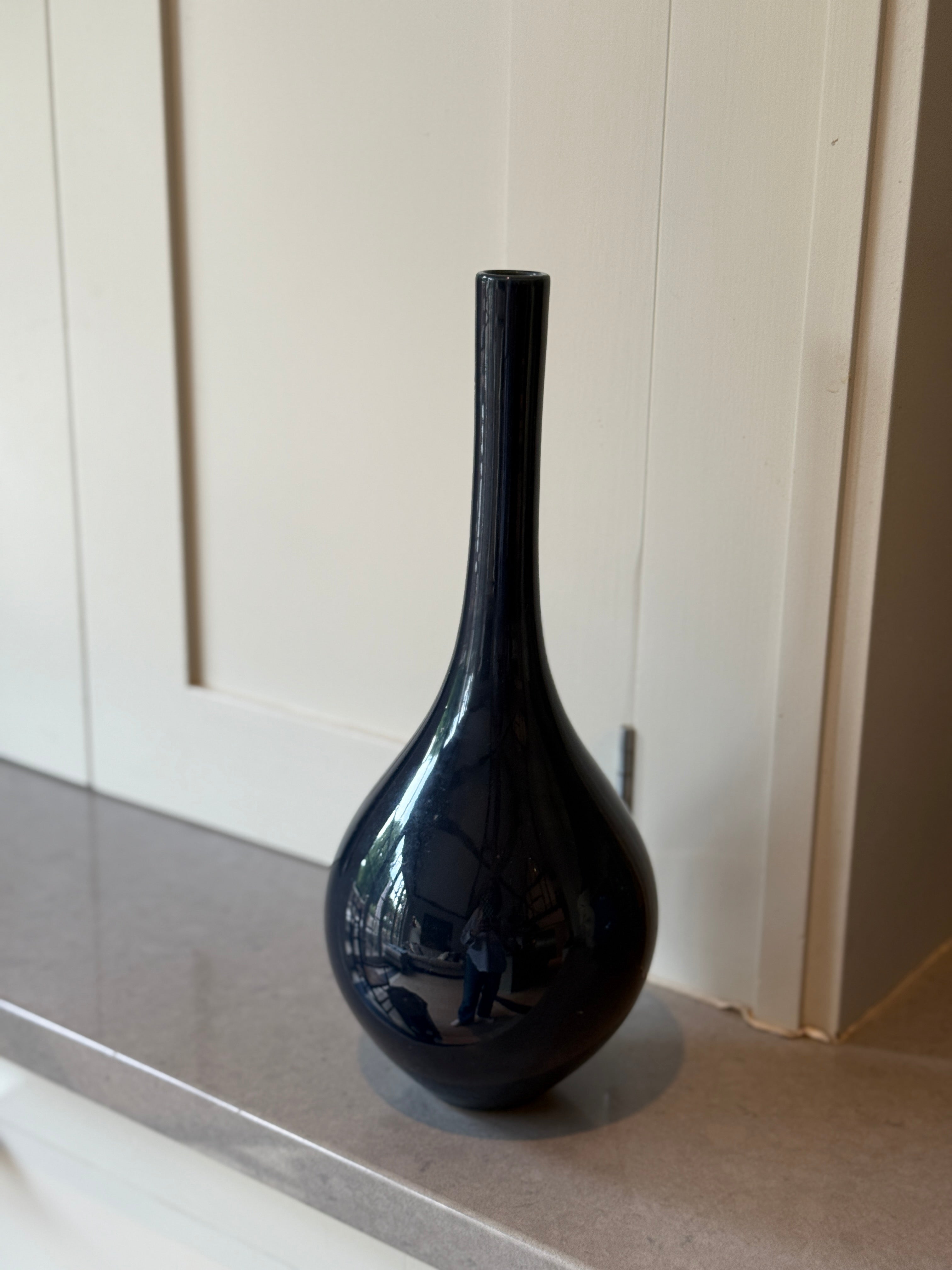 Large Navy Monochrome Bottle Neck vase