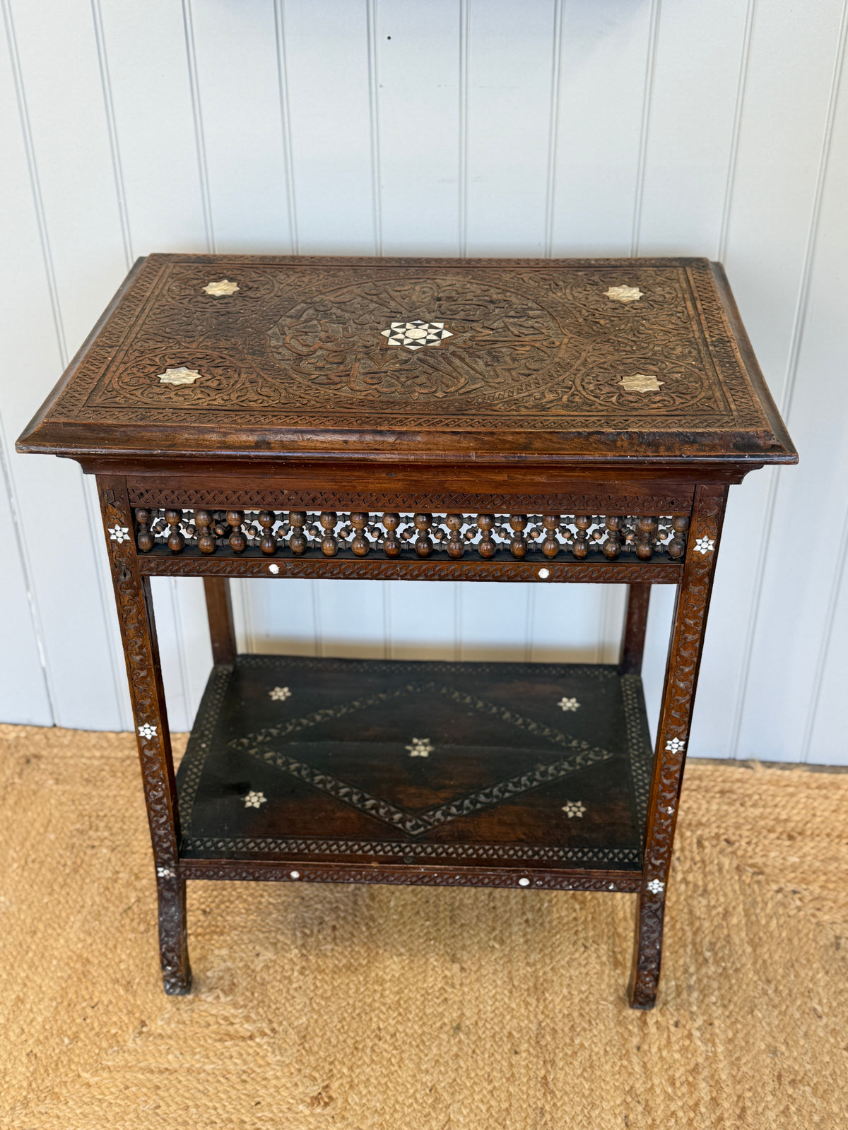 Syrian Mother-of-Pearl Inlaid Two-Tier Side Table
