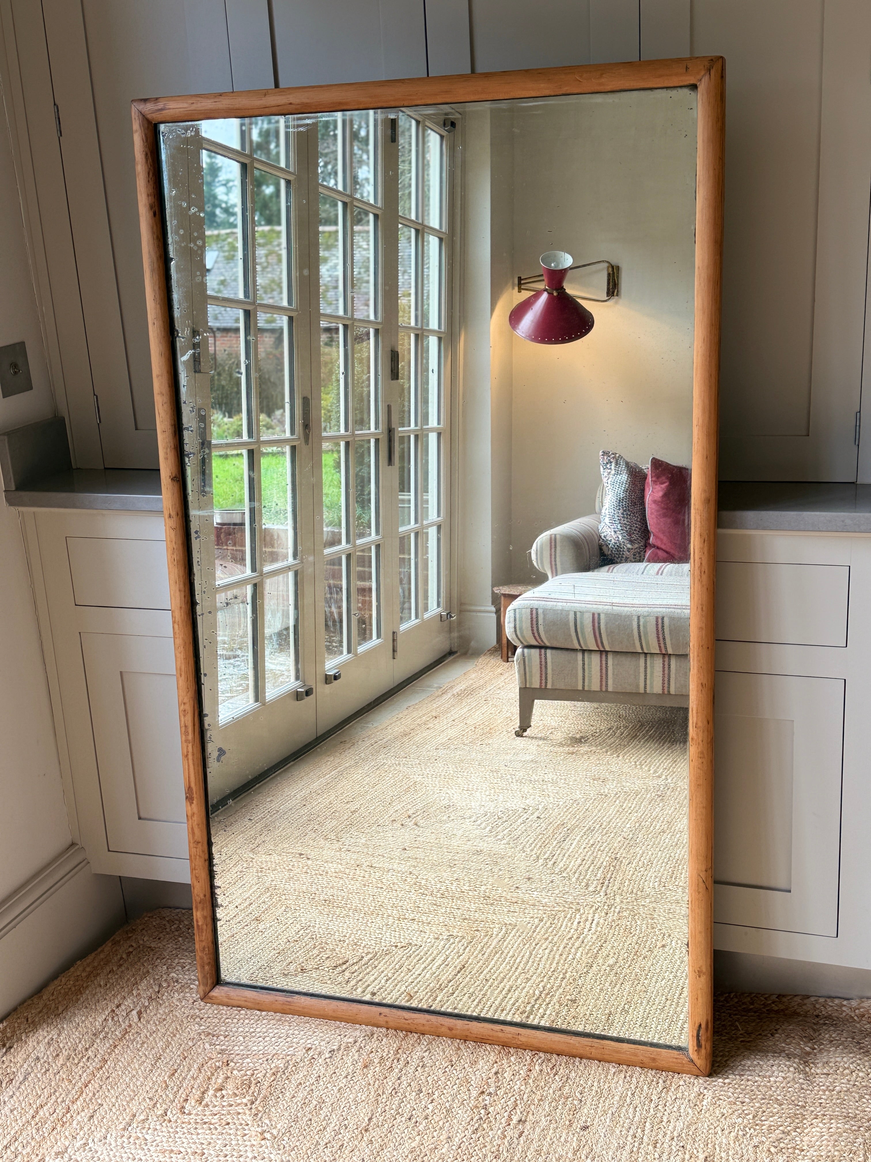 Large Antique Pine Mirror with Foxing