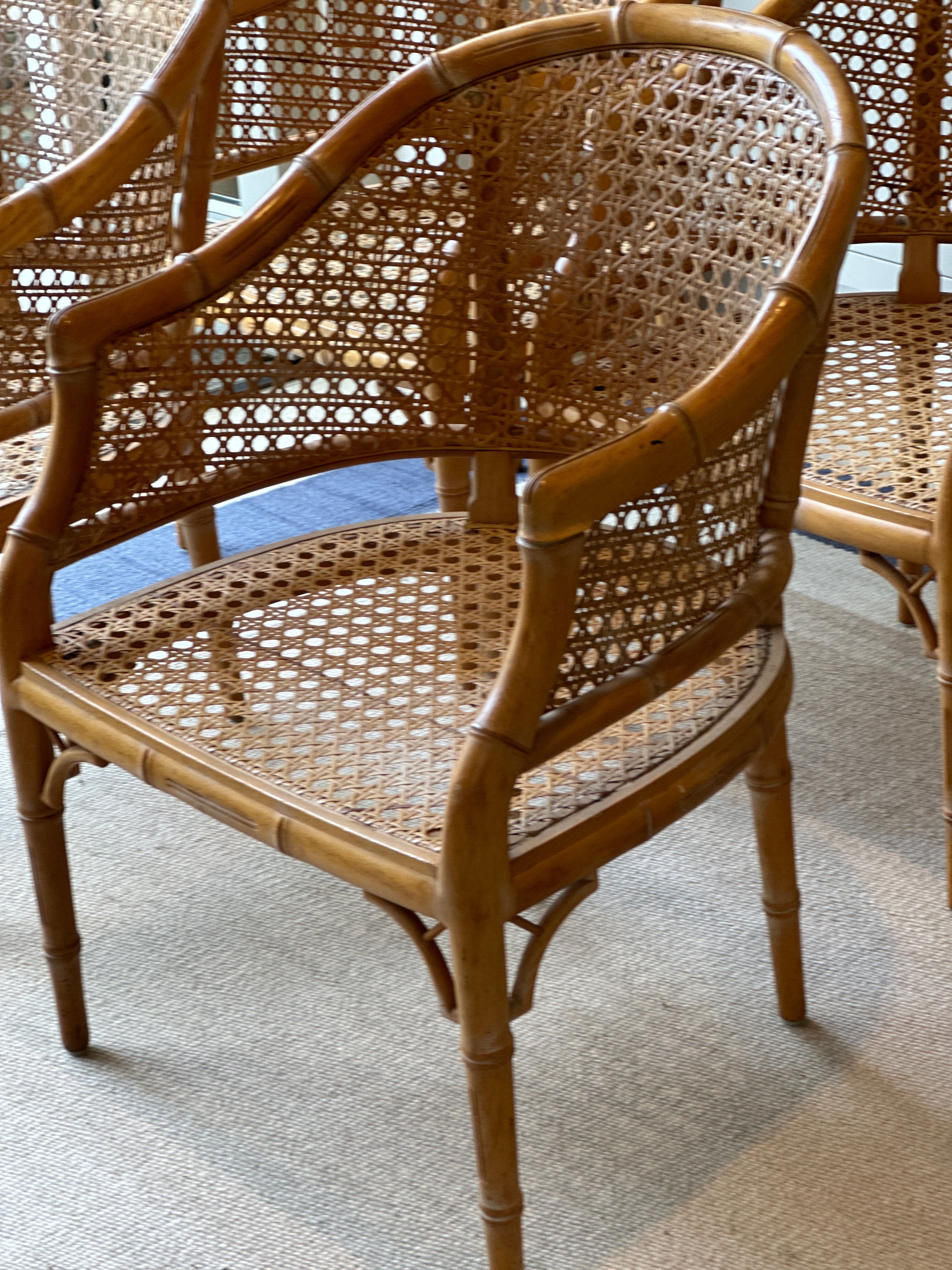 Set of 4 Vintage Faux Bamboo and Cane Chairs