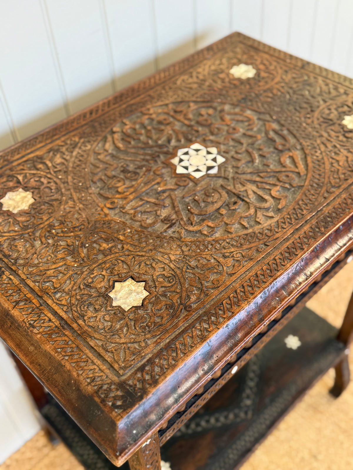 Syrian Mother-of-Pearl Inlaid Two-Tier Side Table