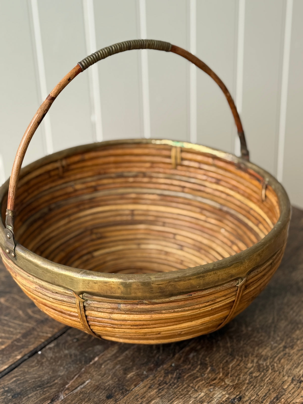 Italian Brass & Cane Handled Basket