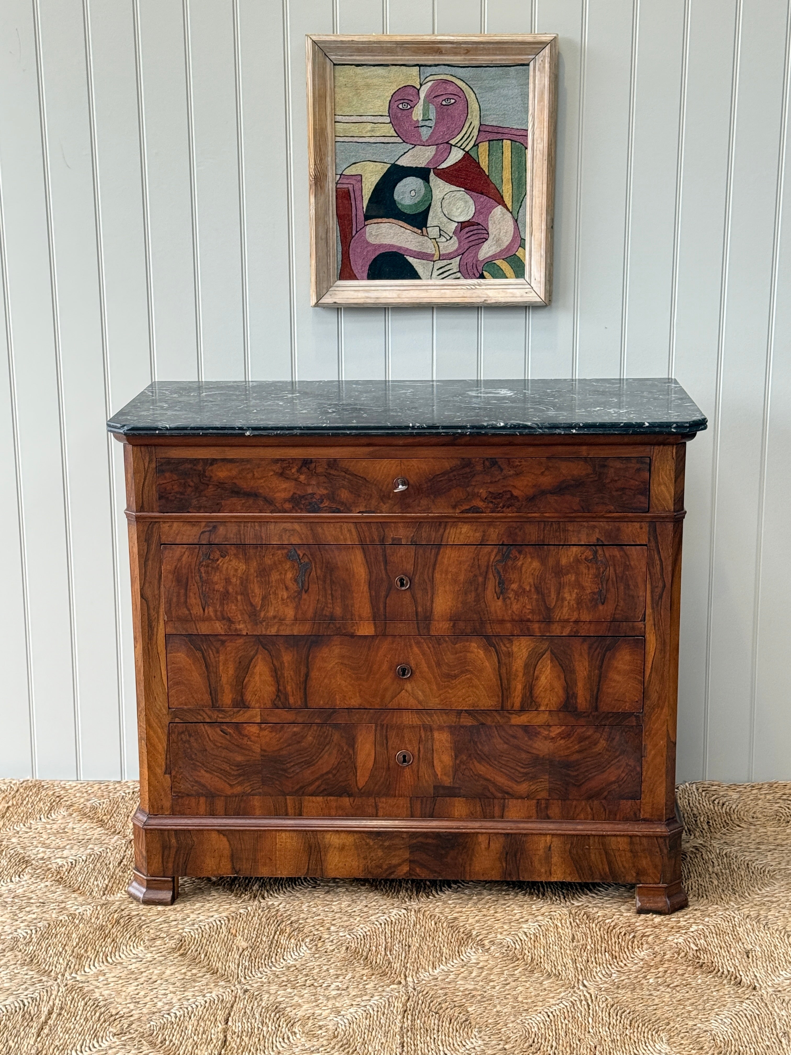French Walnut Commode with Dappled Grey Marble Top