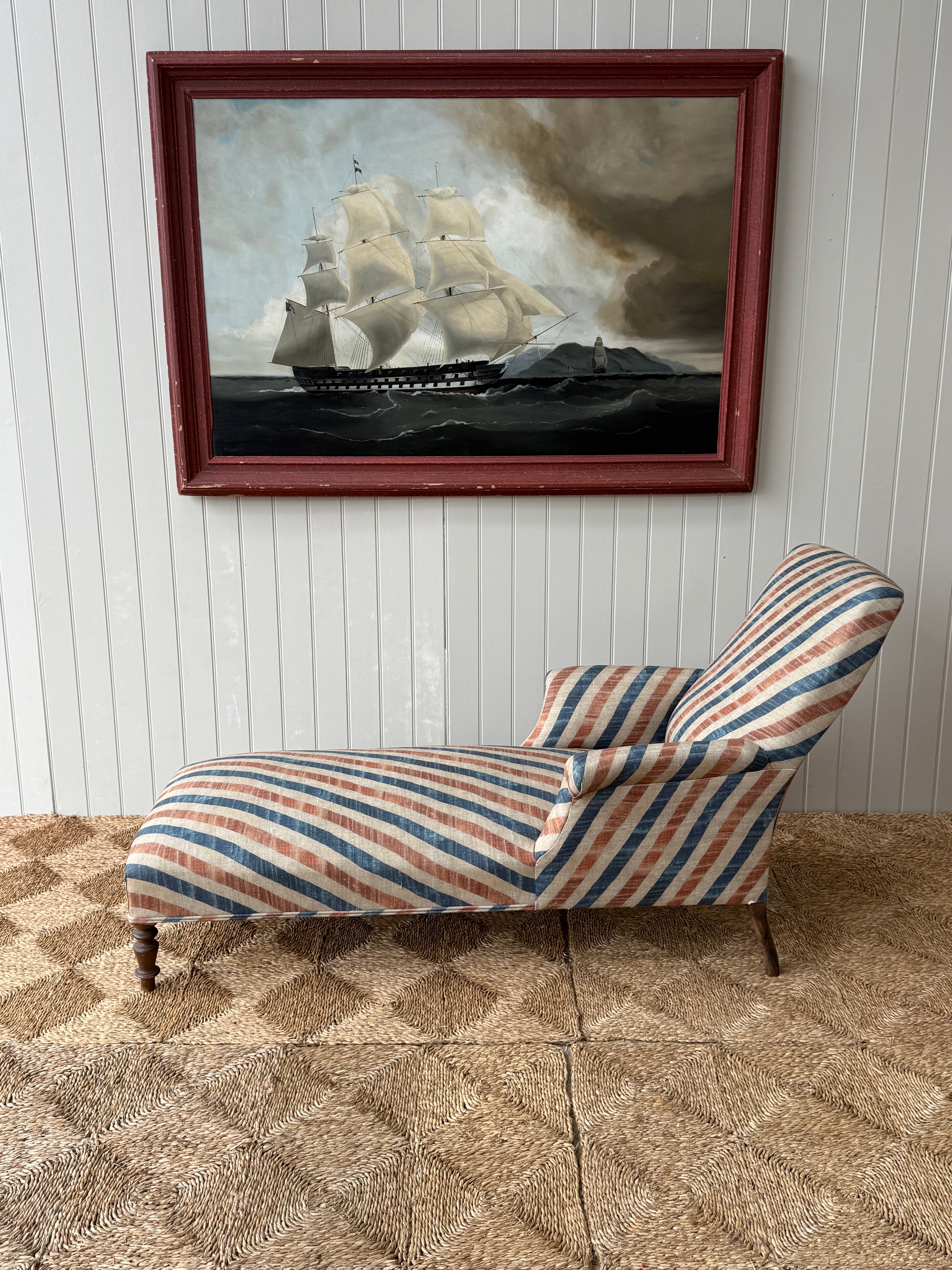 Large French Double Arm Chaise in Robert Kime Tazuna