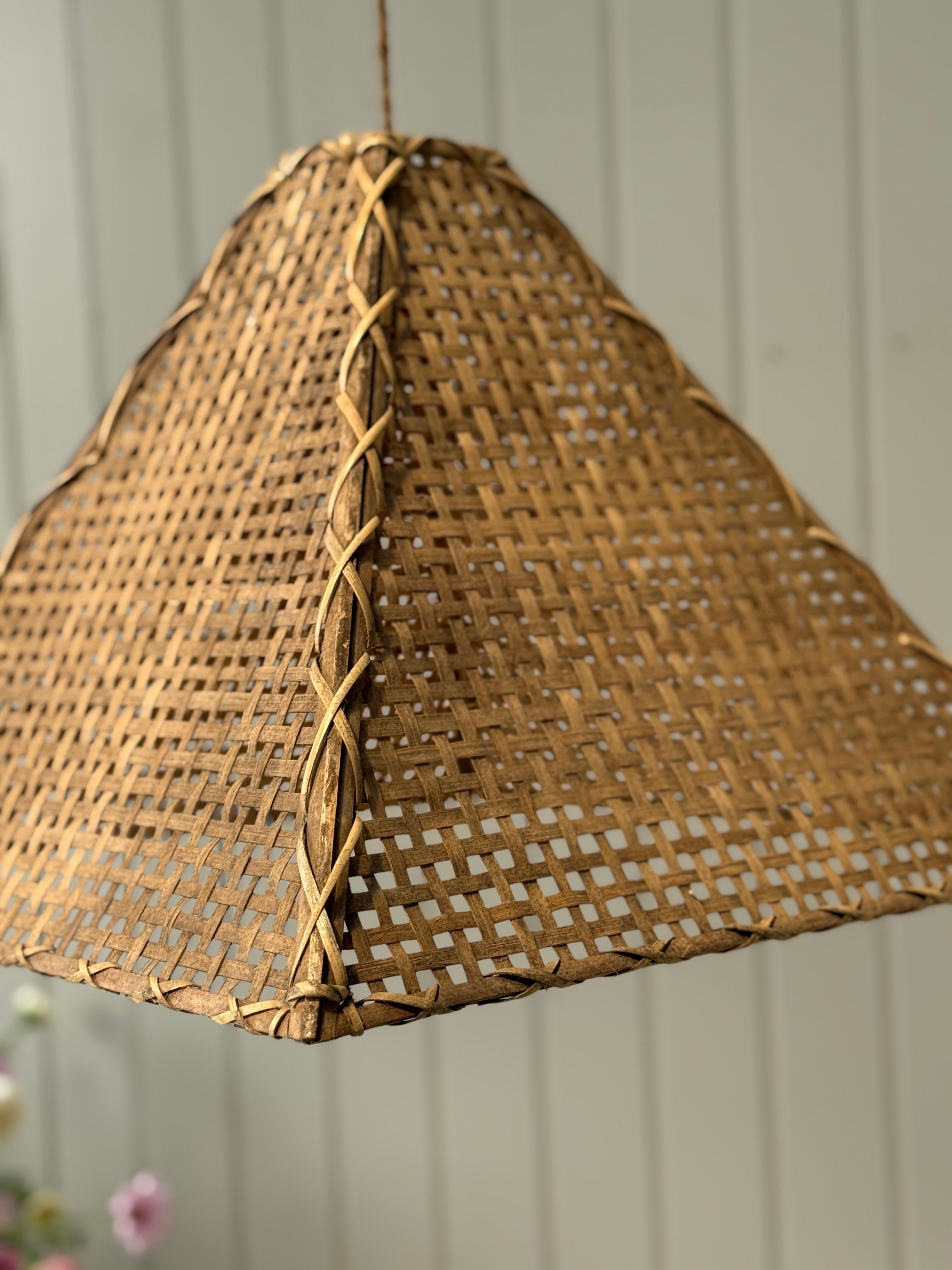 Pair of Woven Cane Pyramid Lampshades
