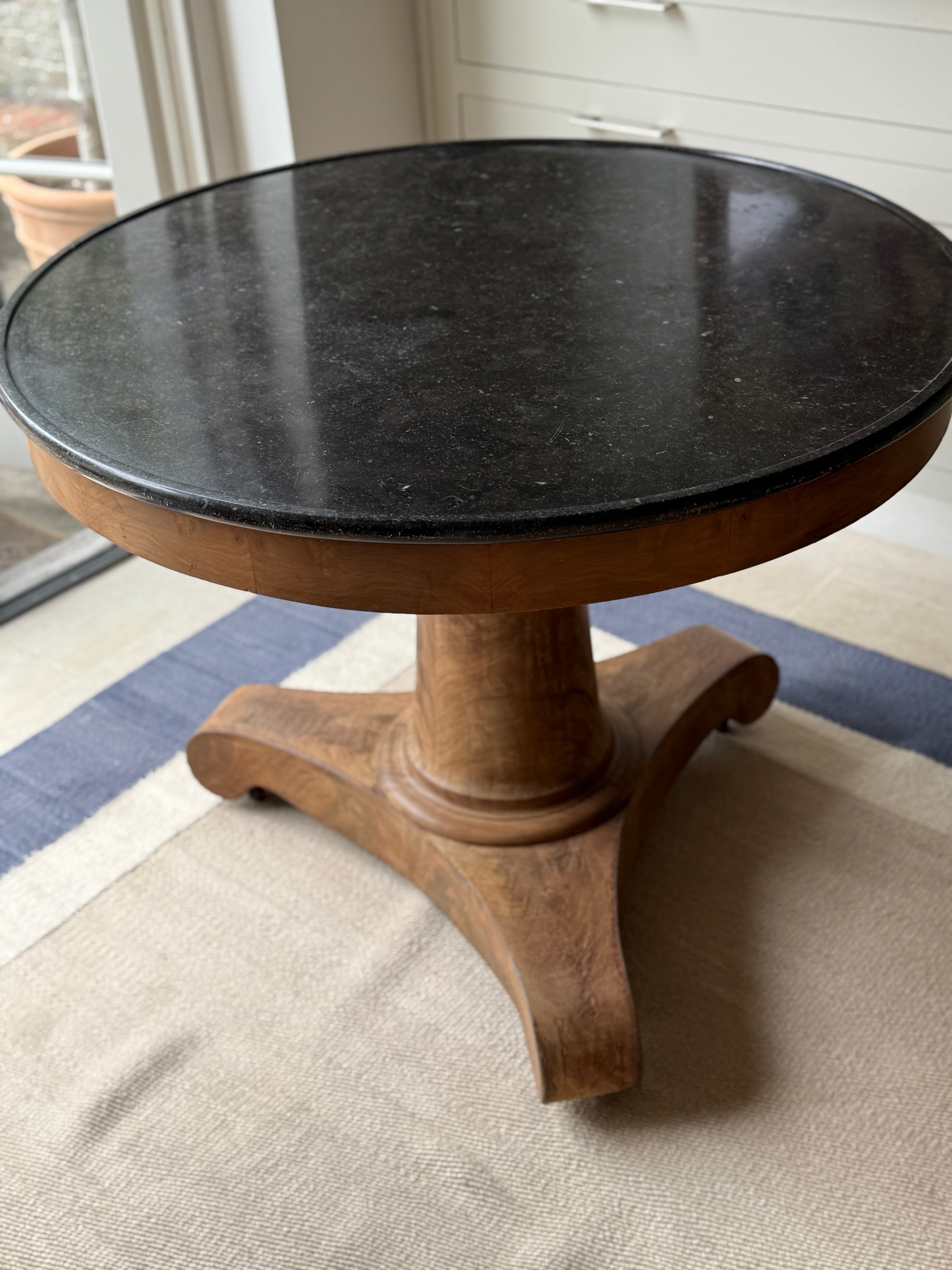 Large French Mahogany Gueridon with Dark Grey Marble Top