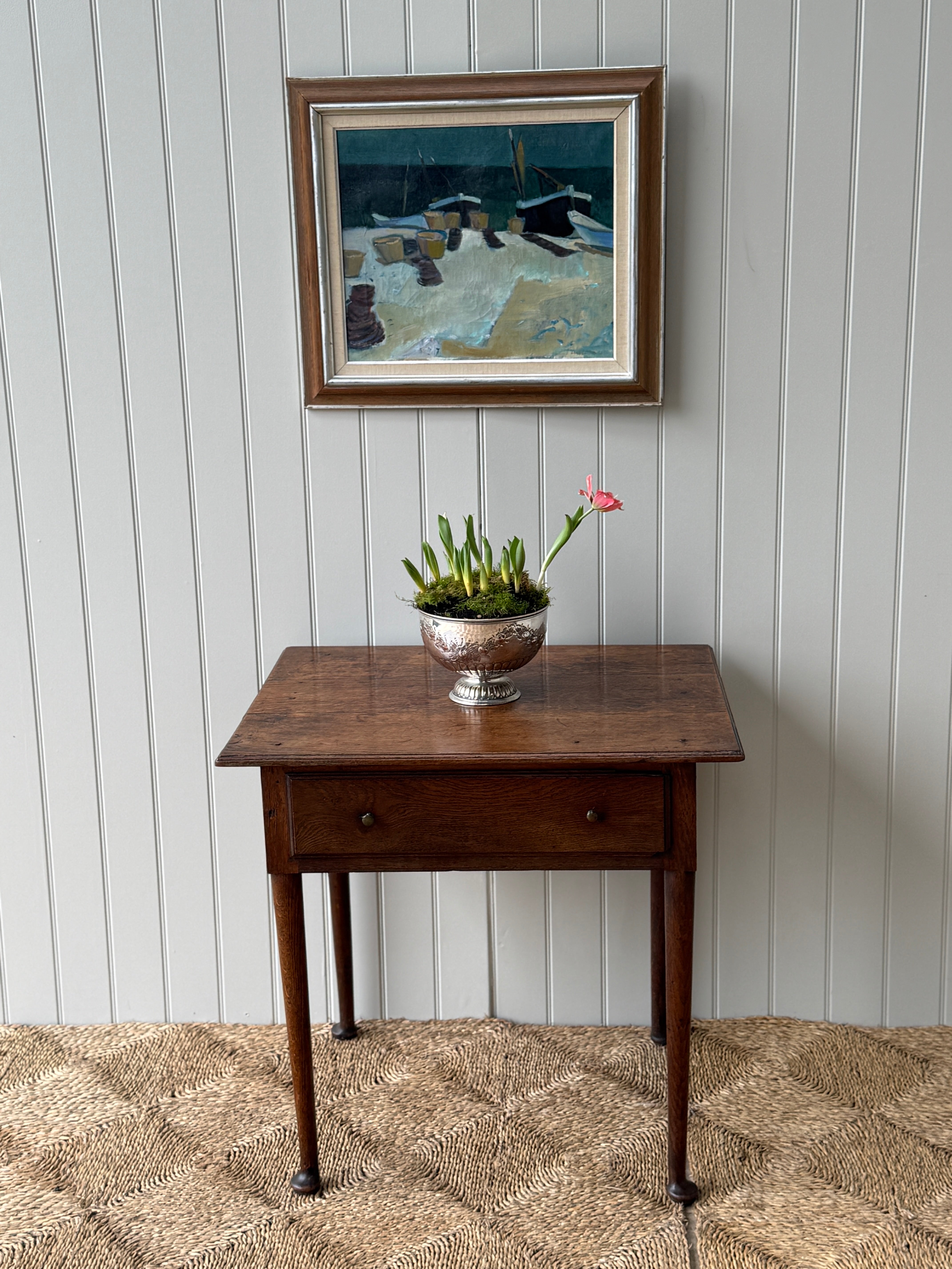 19th Century Oak Side Table with Pad Feet