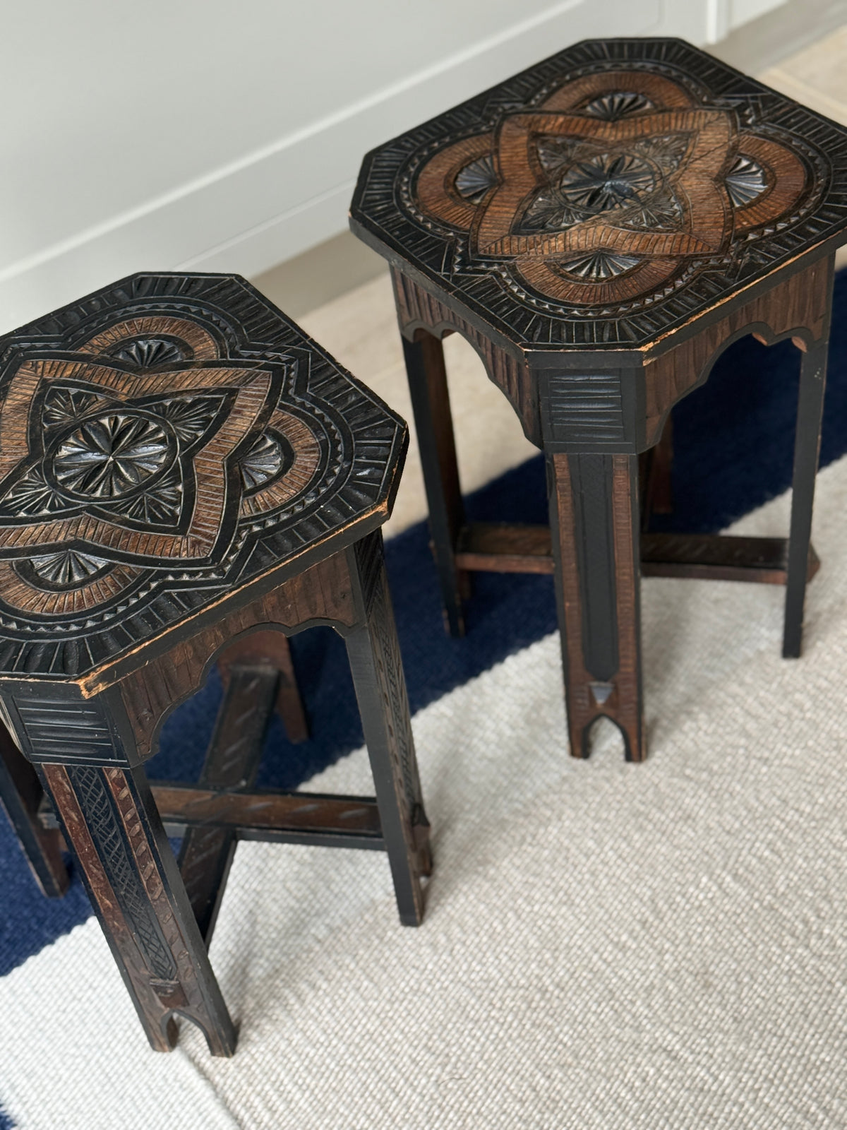 Pair of Hand Carved Tables in Moorish Style