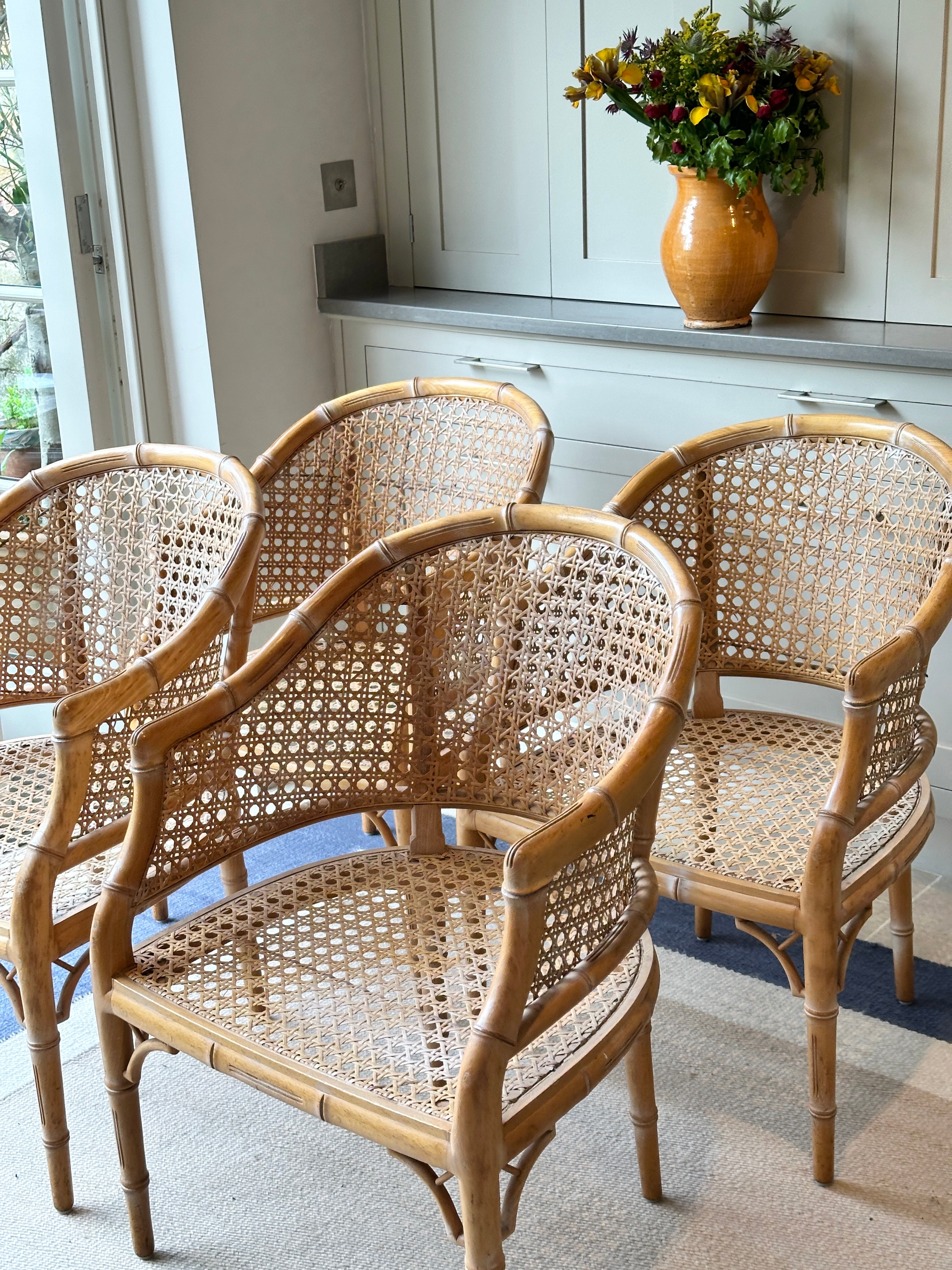 Set of 4 Vintage Faux Bamboo and Cane Chairs