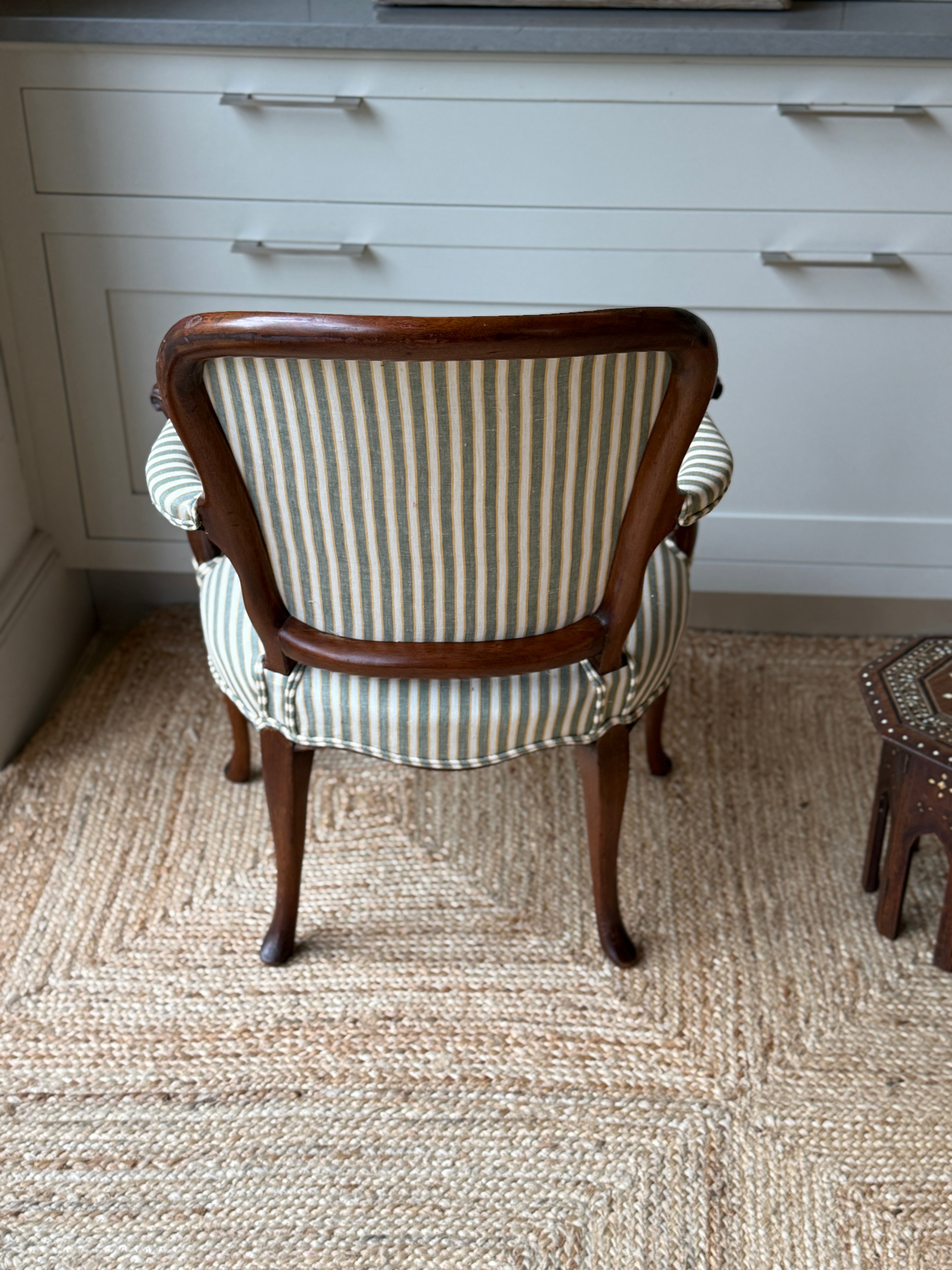 French Fauteuil Chair in Schumacher Wainscott