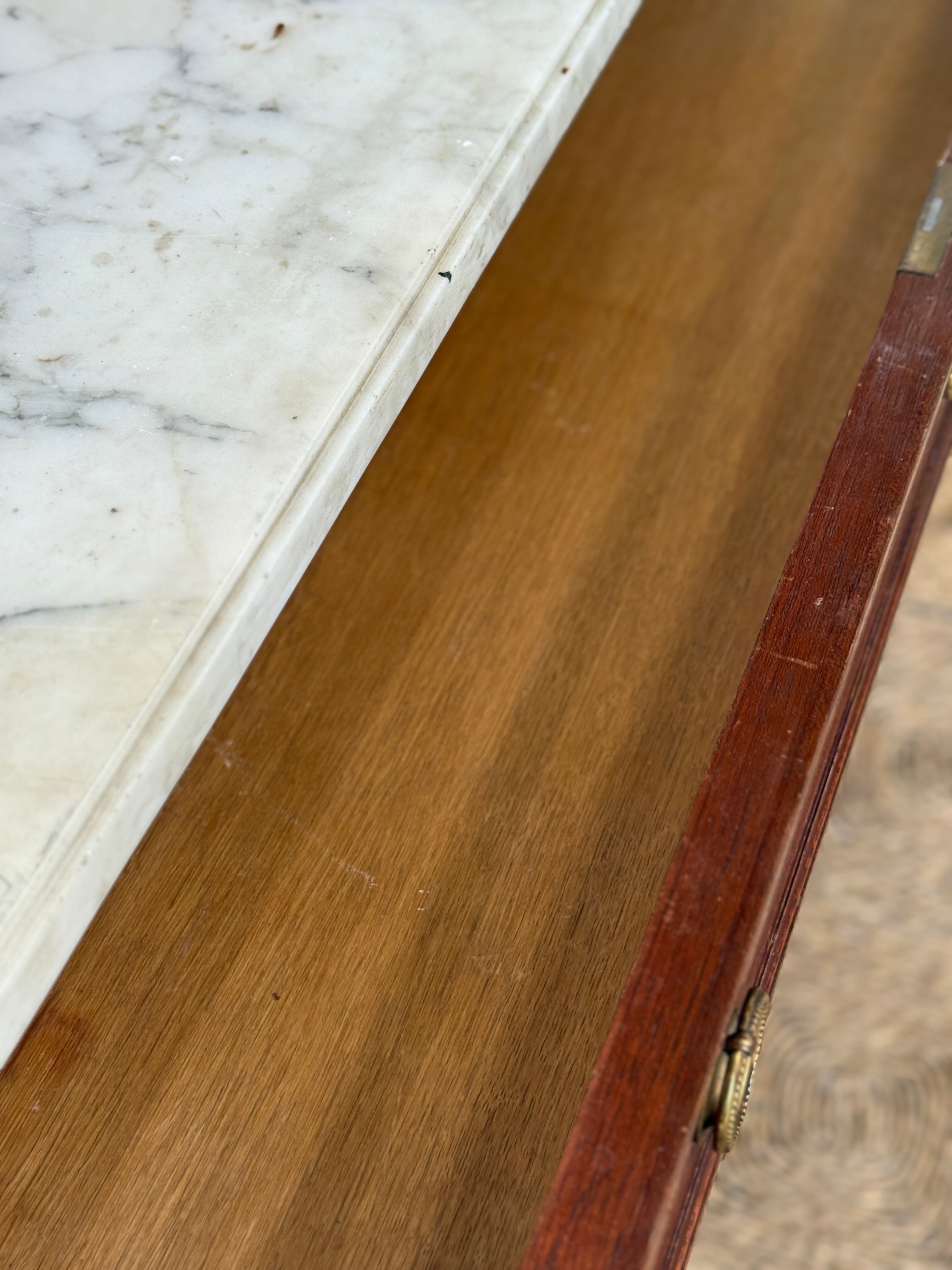 French Mahogany Marble Topped Commode
