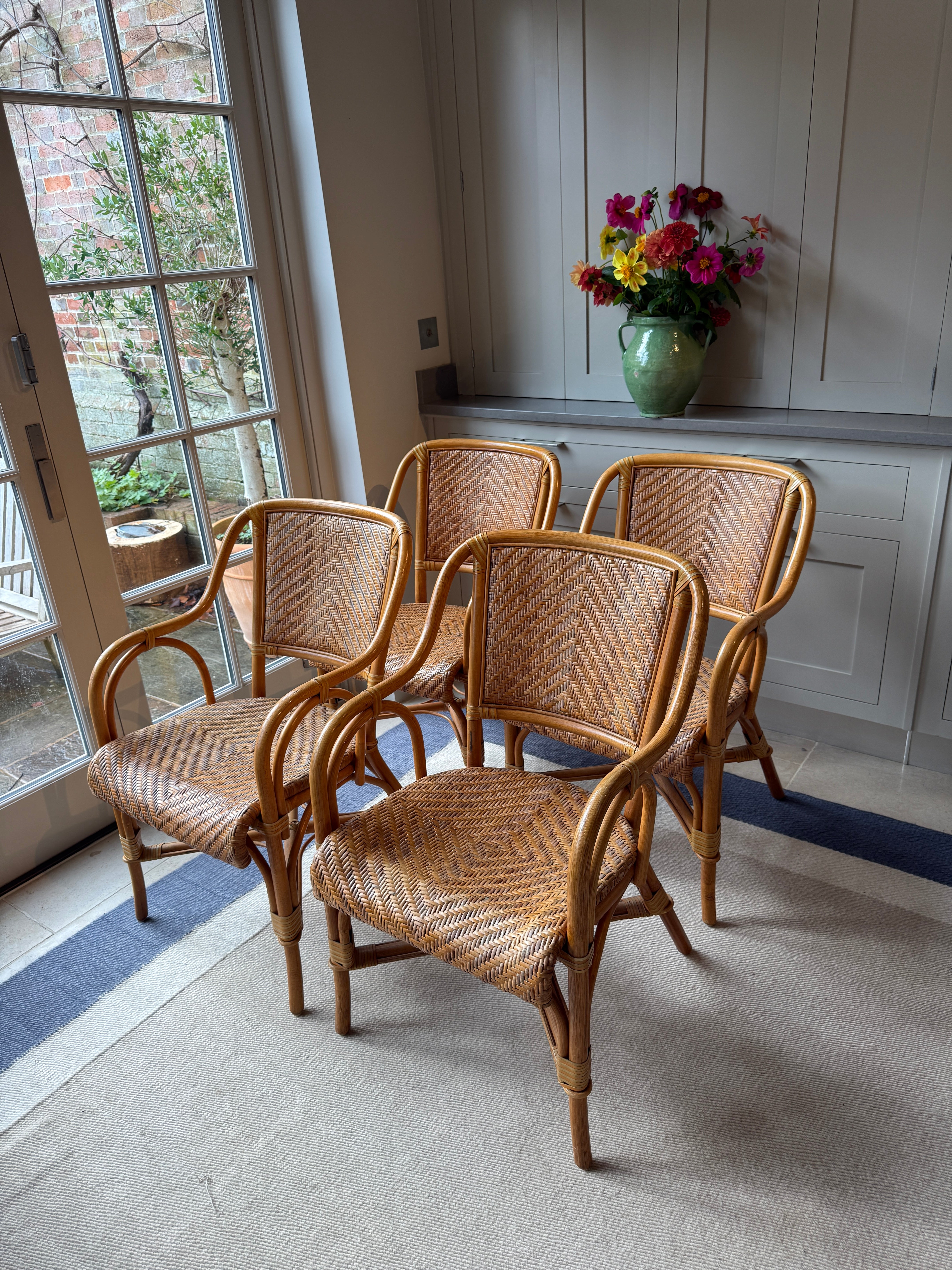 Set of 4 Vintage Cane & Rattan Chairs