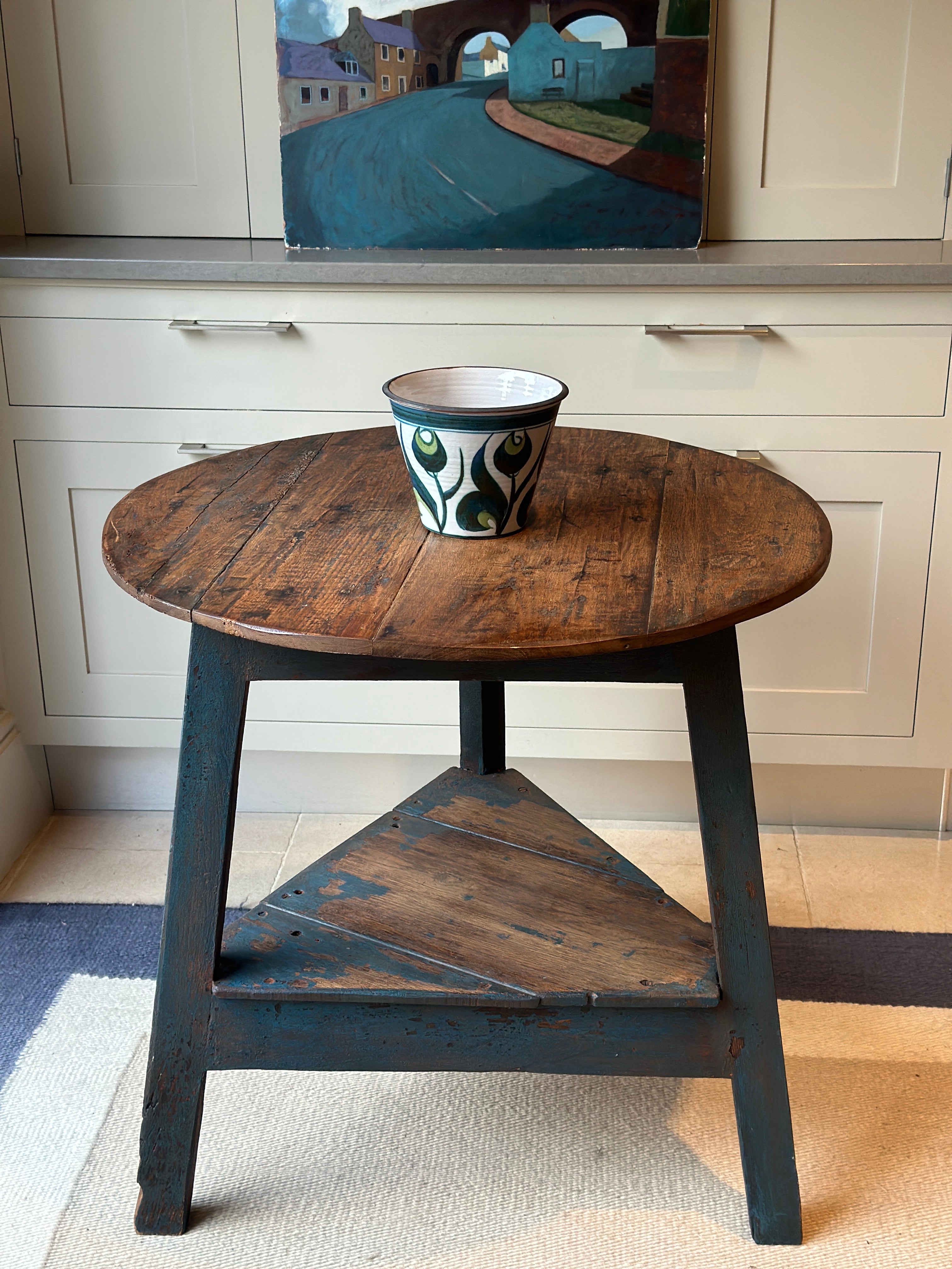 Charming Large Welsh Cricket Table with Navy Base