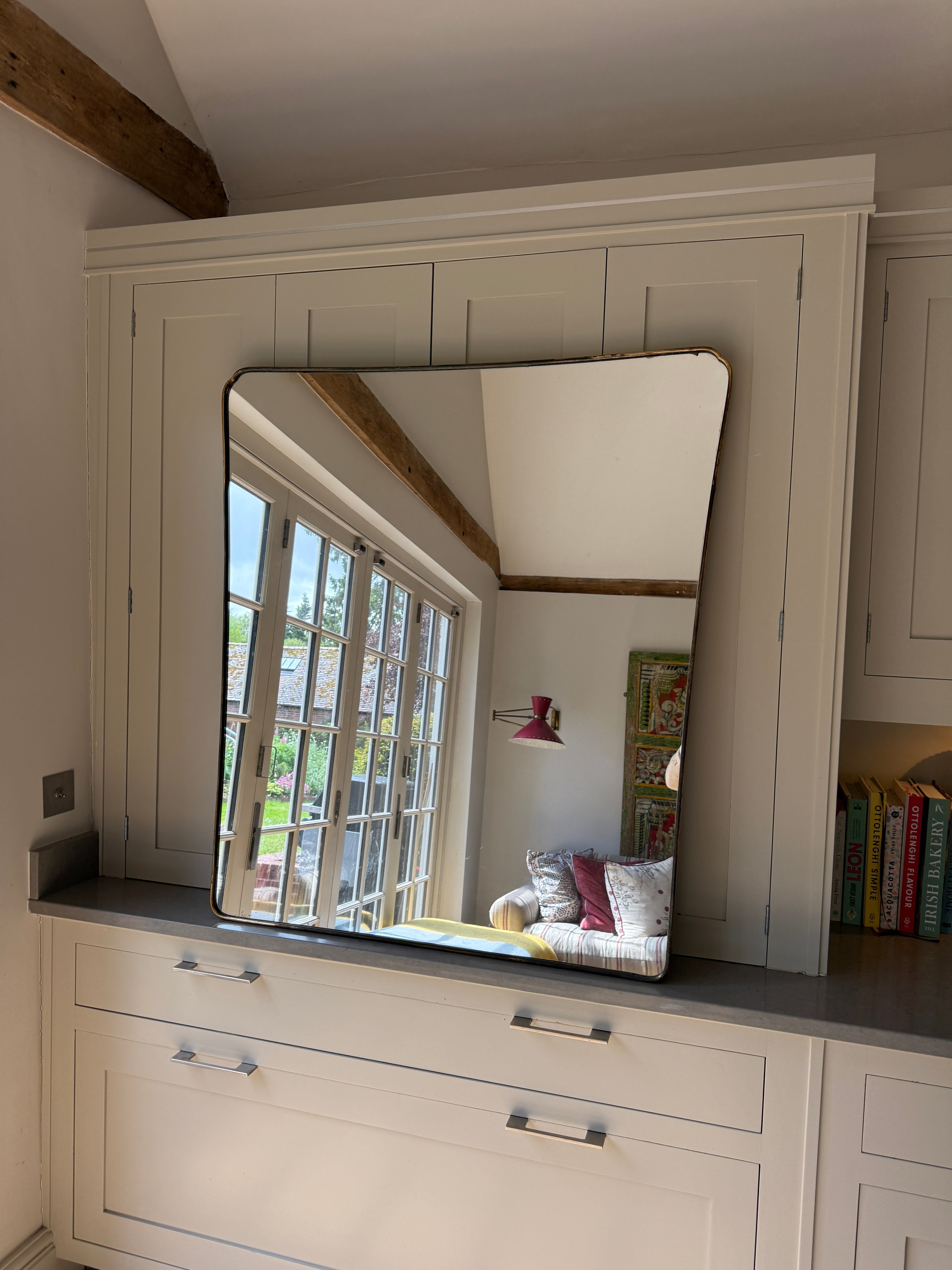Very Large Italian Brass Shield Mirror (110 x 99.5cm)