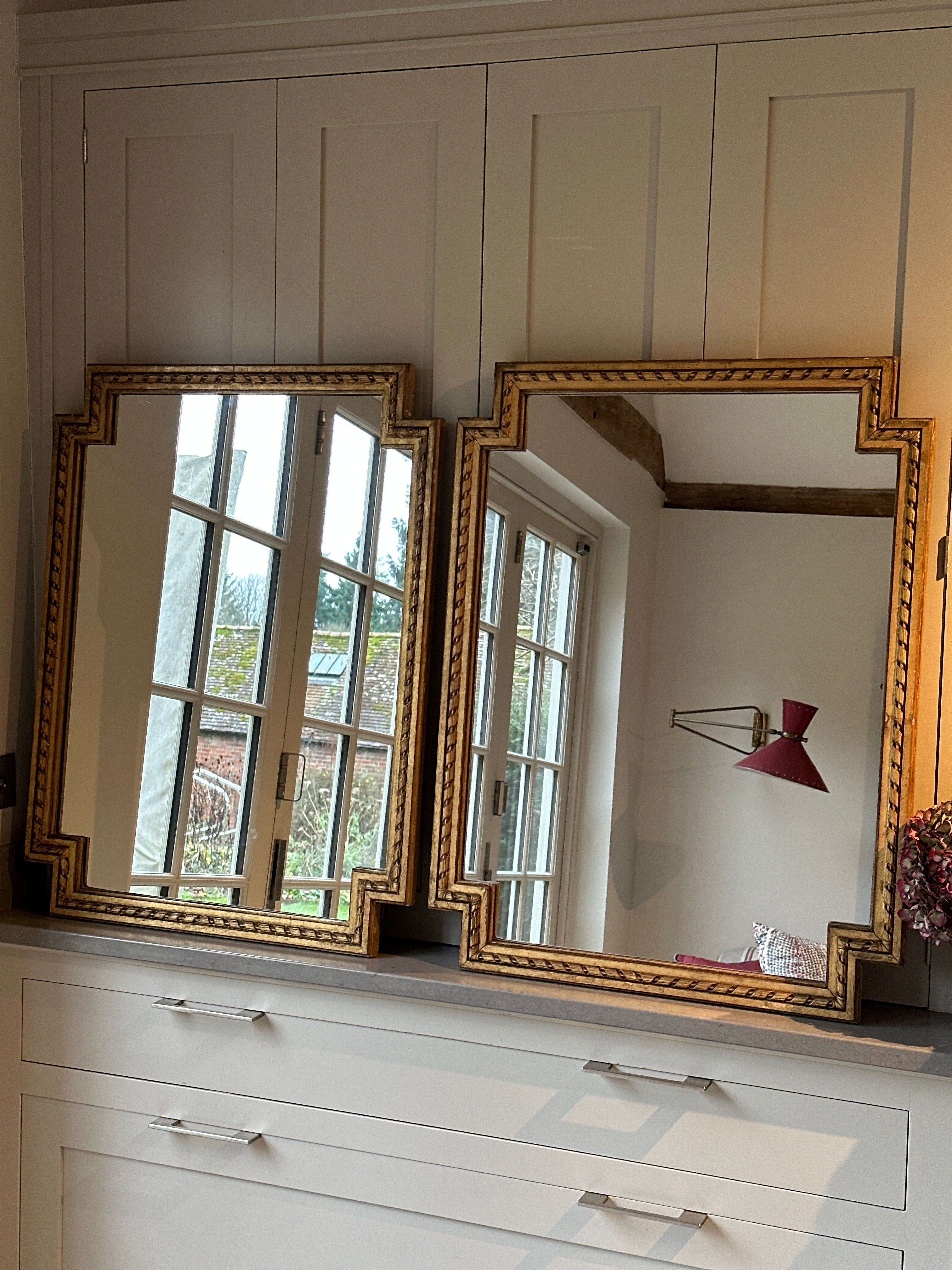 Pair of Early 20th Century Wooden Mirrors with gilt paint