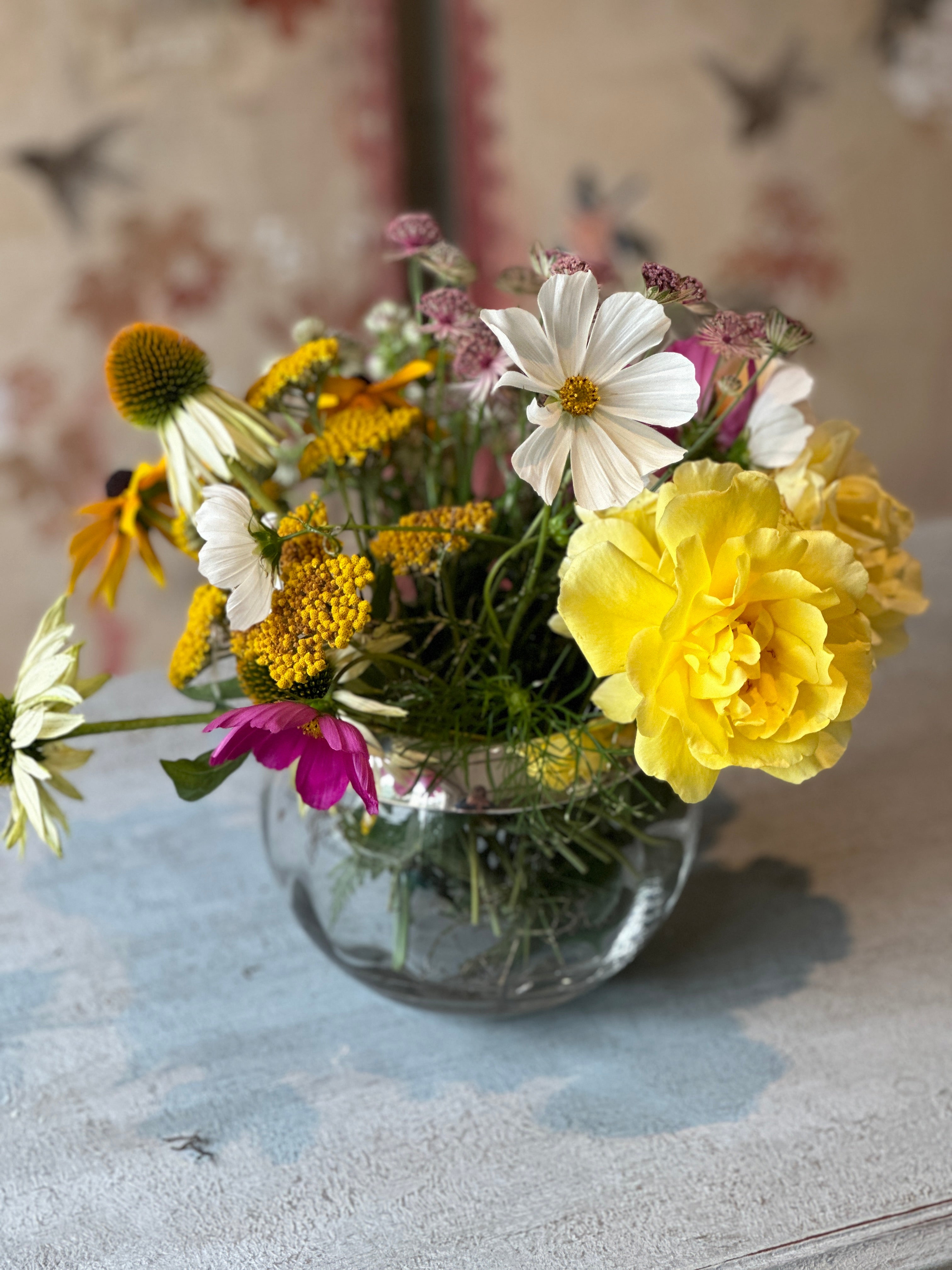 Silver Rimmed Crystal Fishbowl Vase