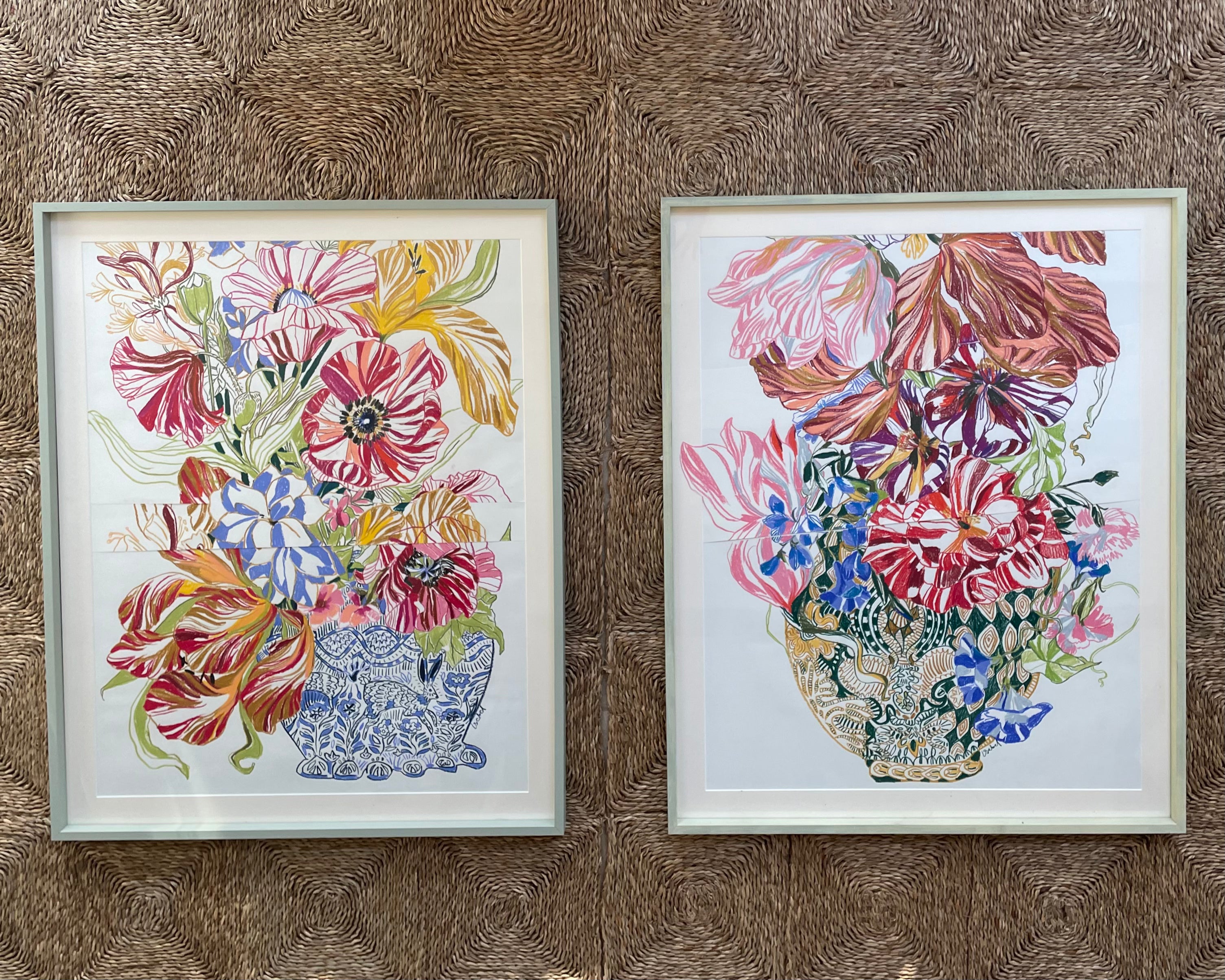 Large Collaged Pastel by Isabel Fishlock - Blue and White Delft