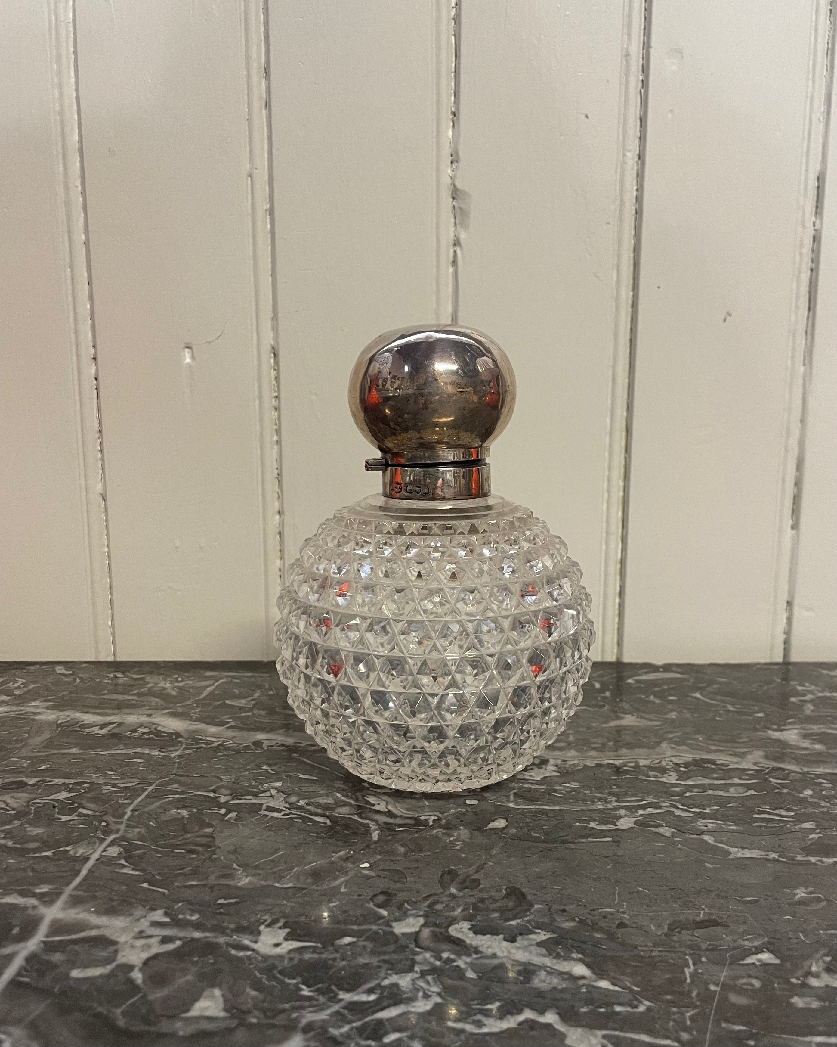 Large Silver & Cut Glass Scent Bottle