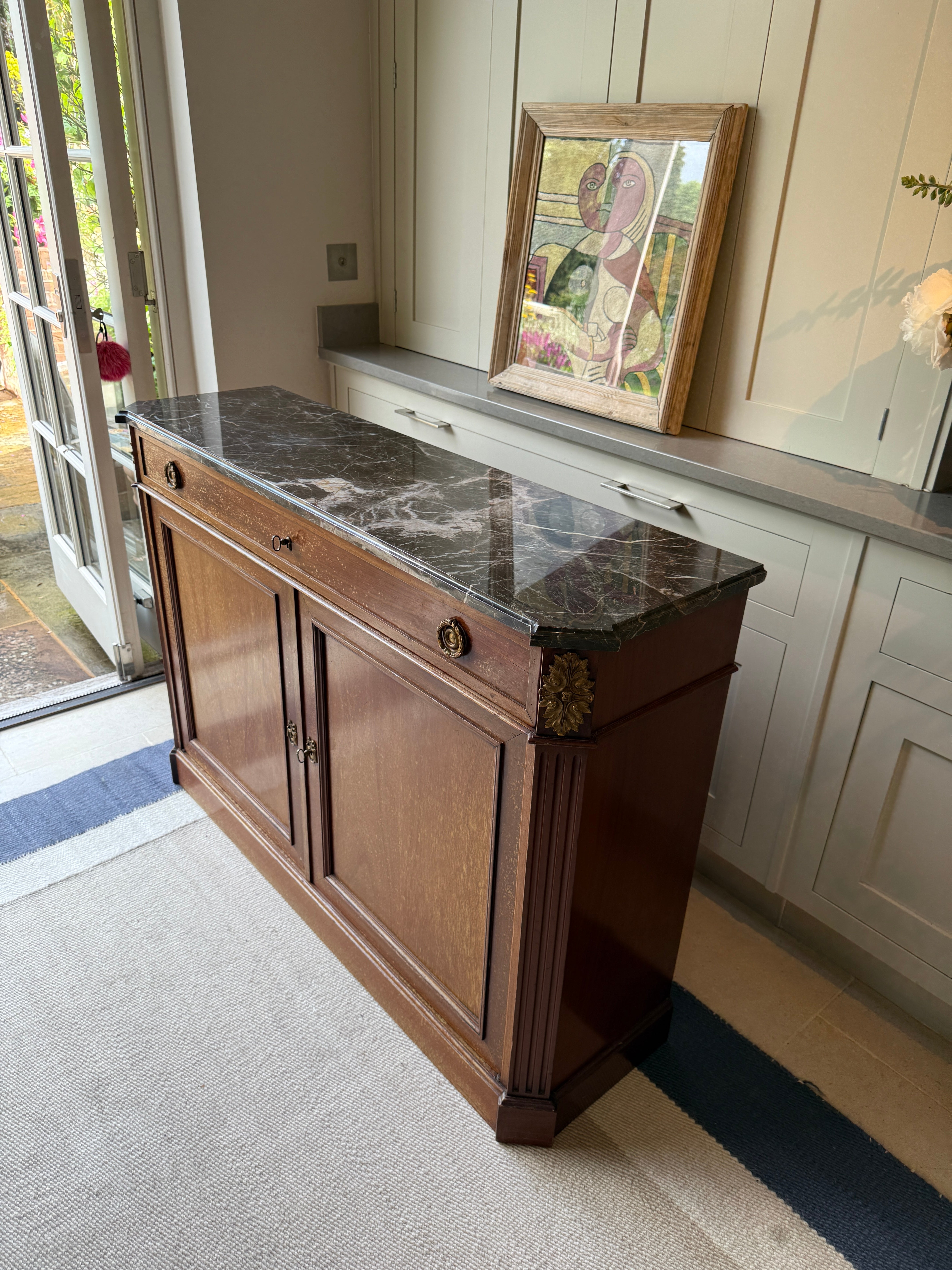 Slim French Marble Topped Side Board