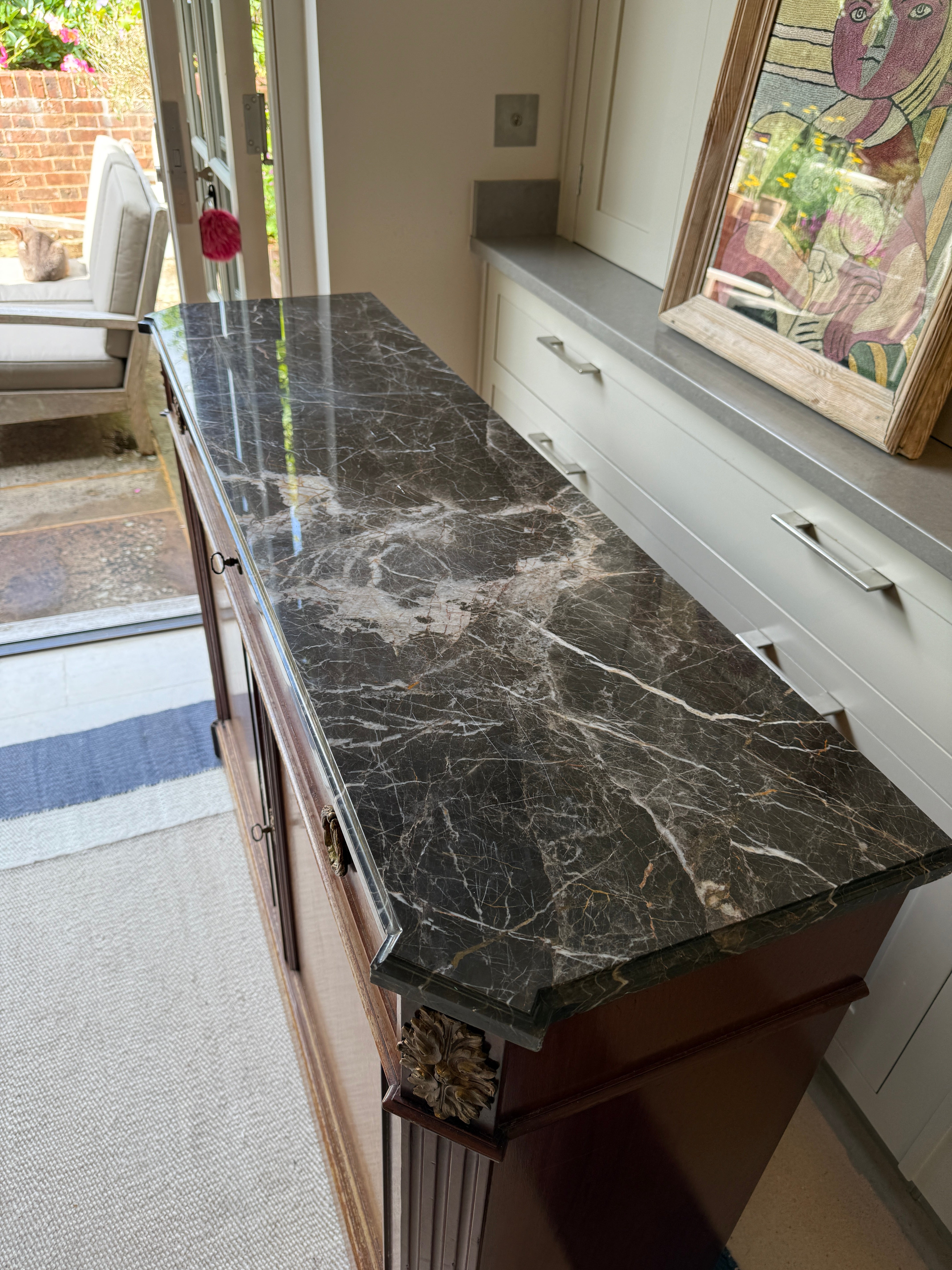 Slim French Marble Topped Side Board