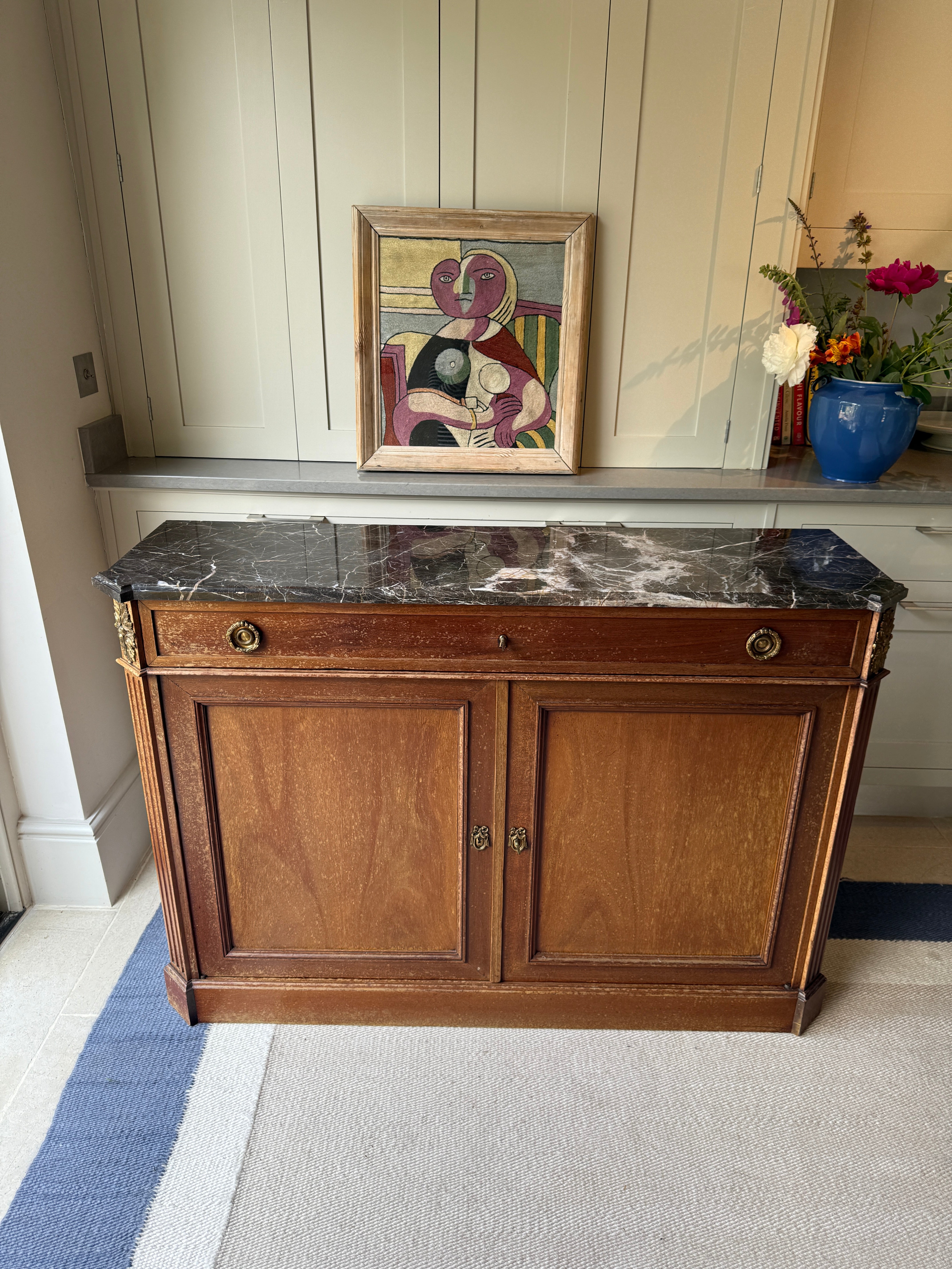 Slim French Marble Topped Side Board