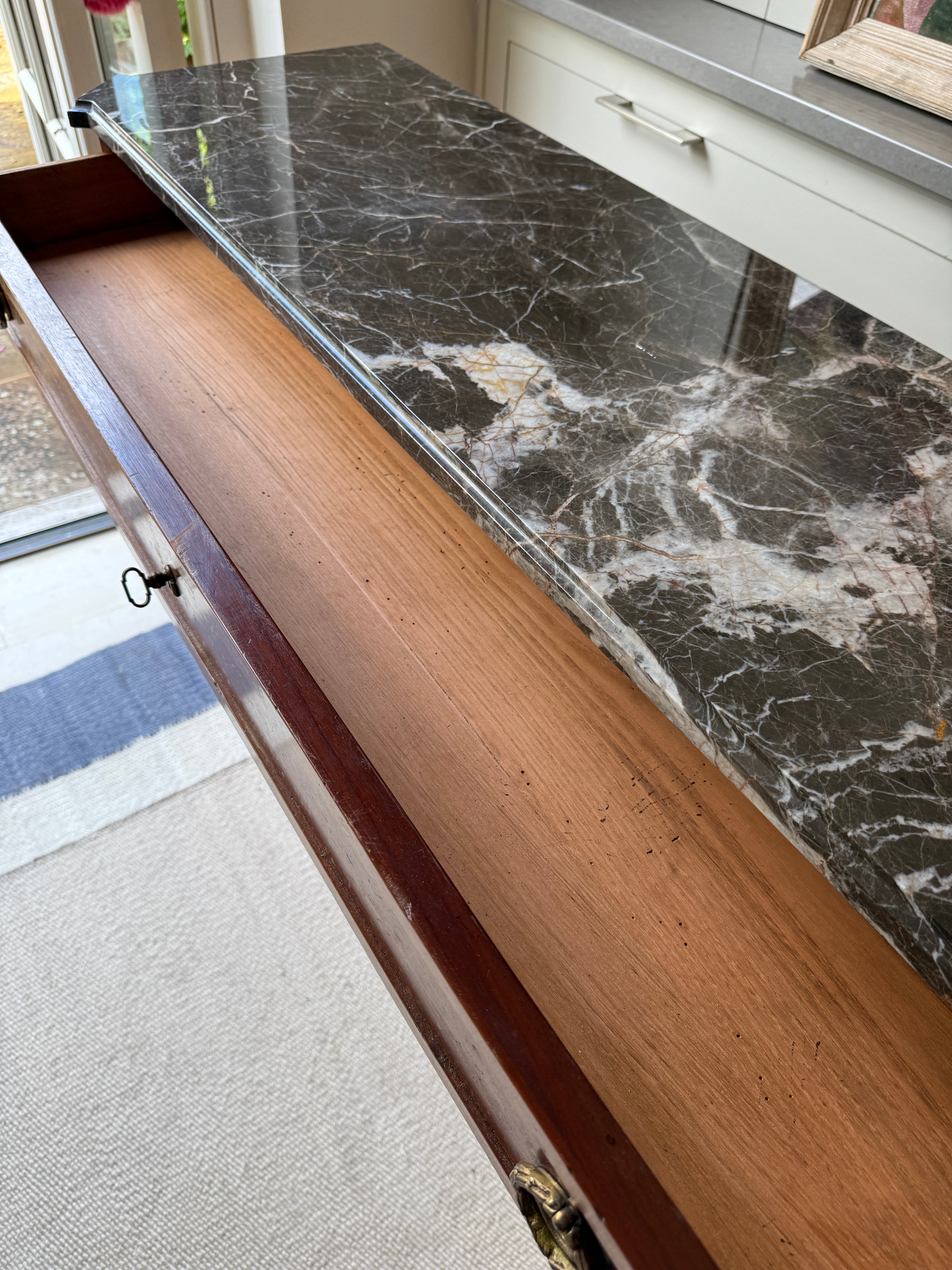 Slim French Marble Topped Side Board