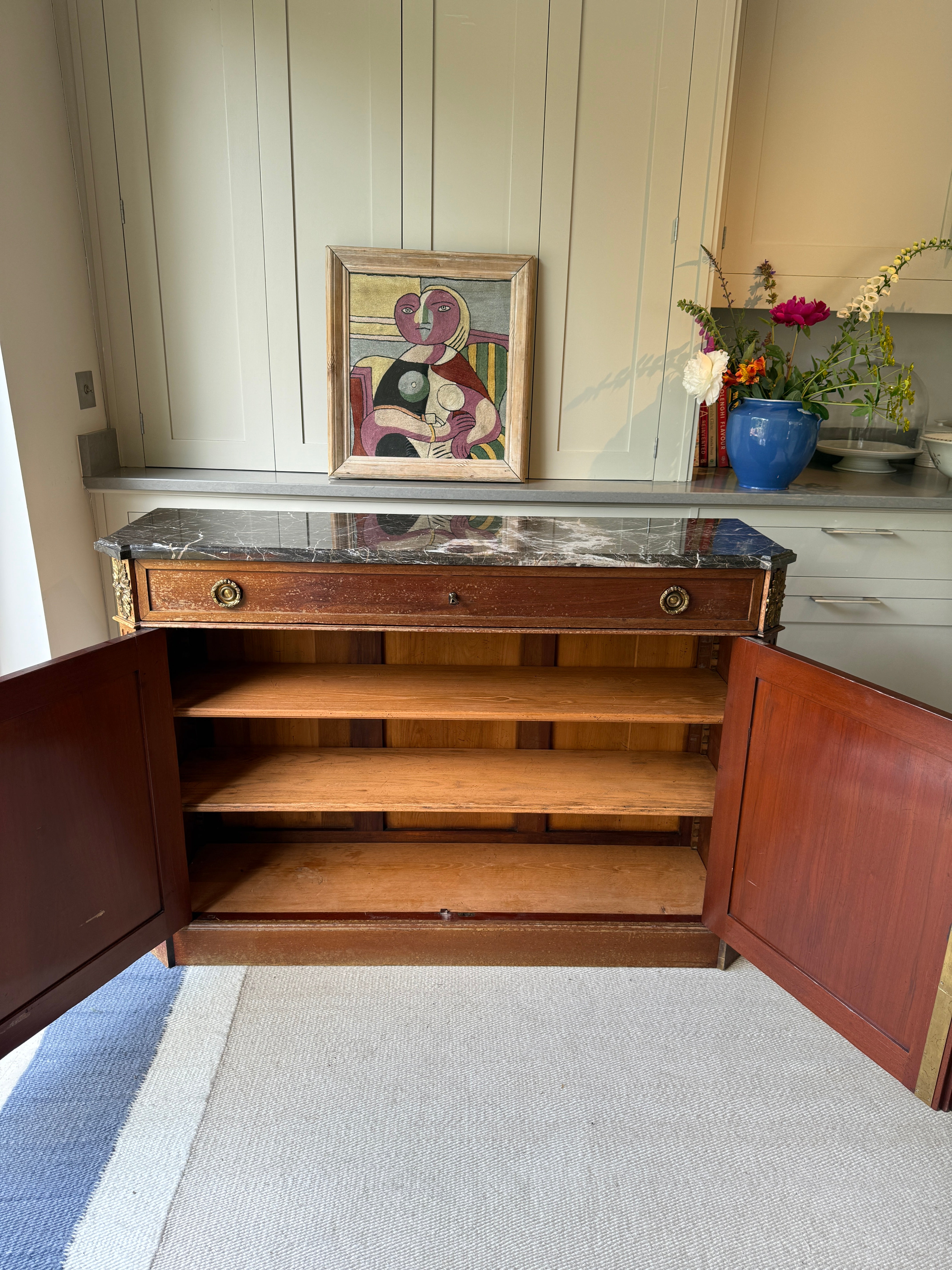 Slim French Marble Topped Side Board