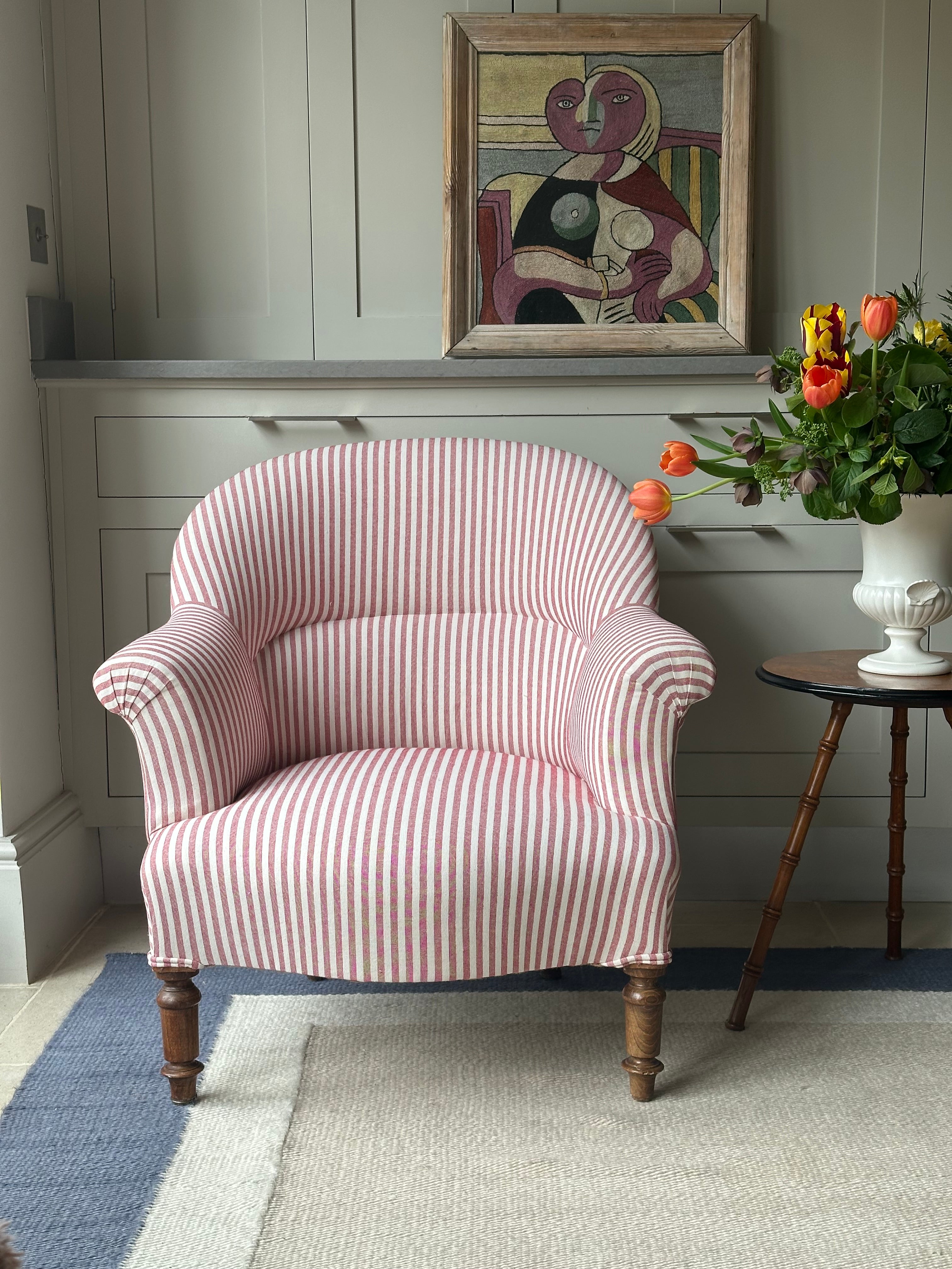 Crapaud Tub Chair in Red Ticking
