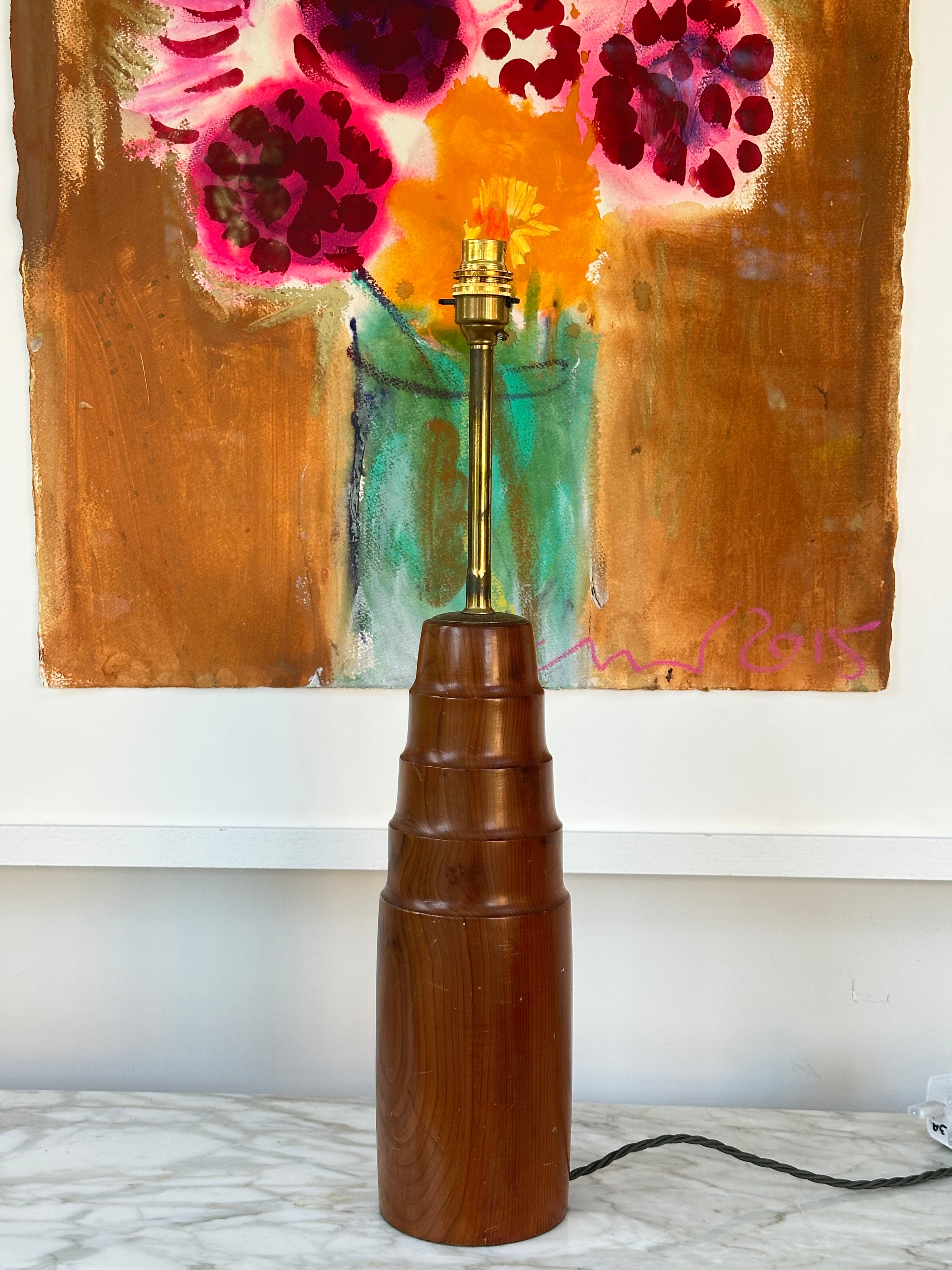 Tiered Teak Table Lamp