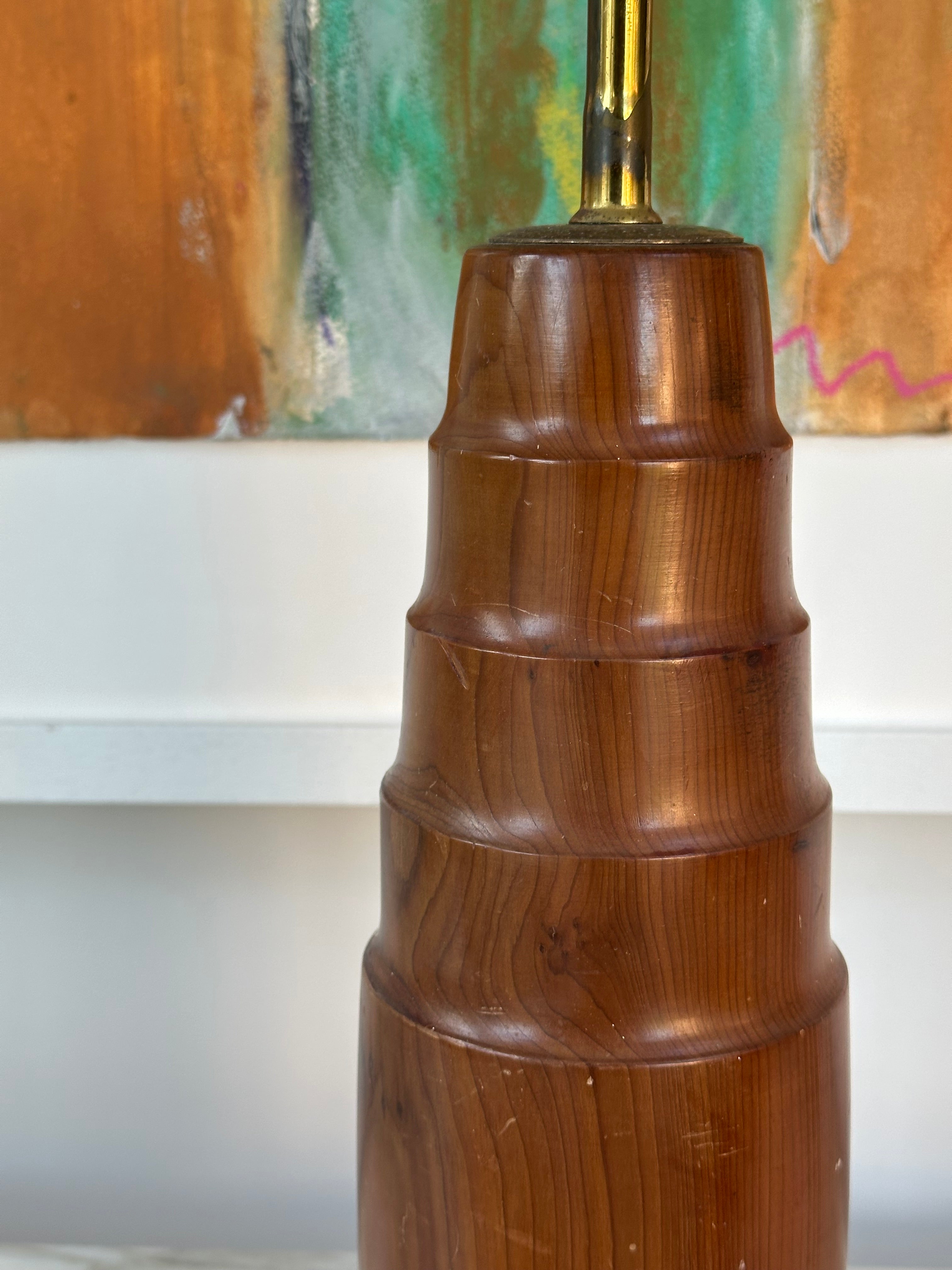 Tiered Teak Table Lamp