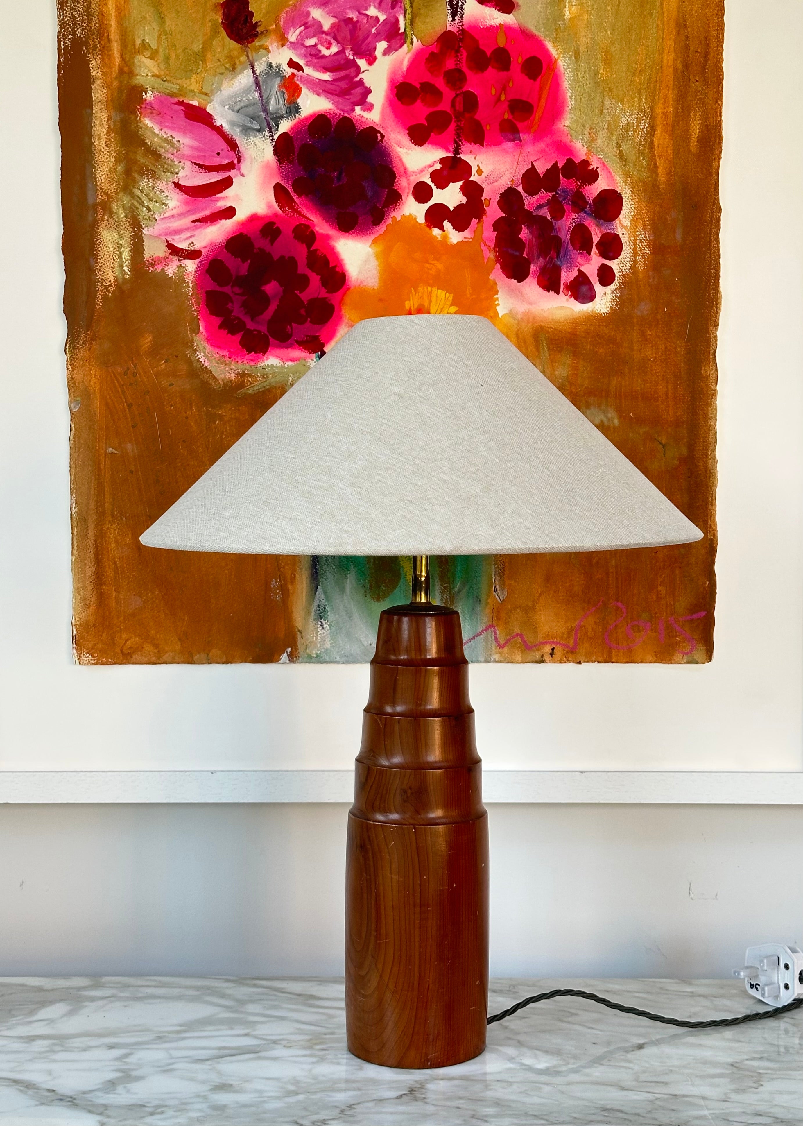 Tiered Teak Table Lamp