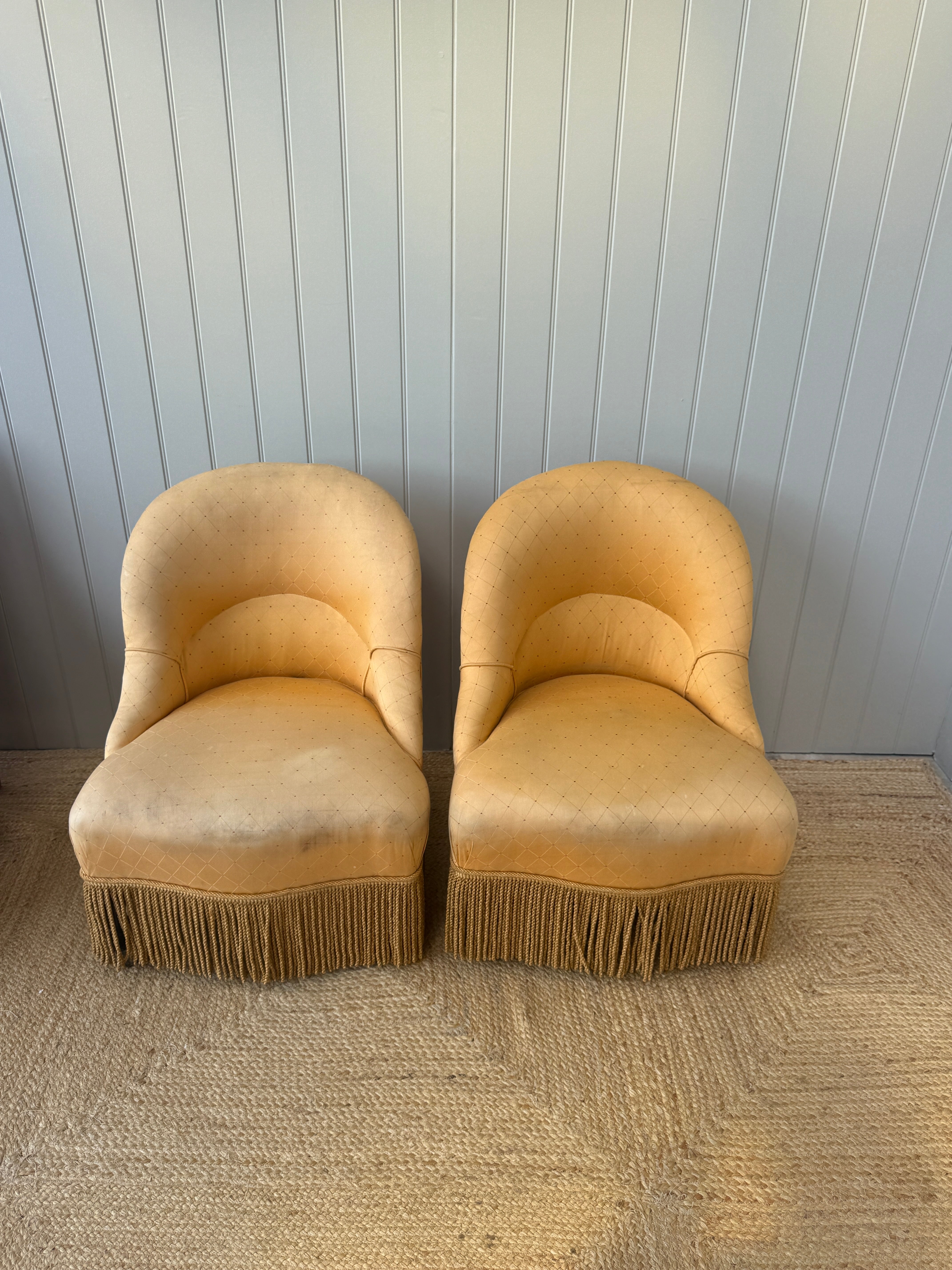 Pair of French Crapaud Tub Chairs in Yellow