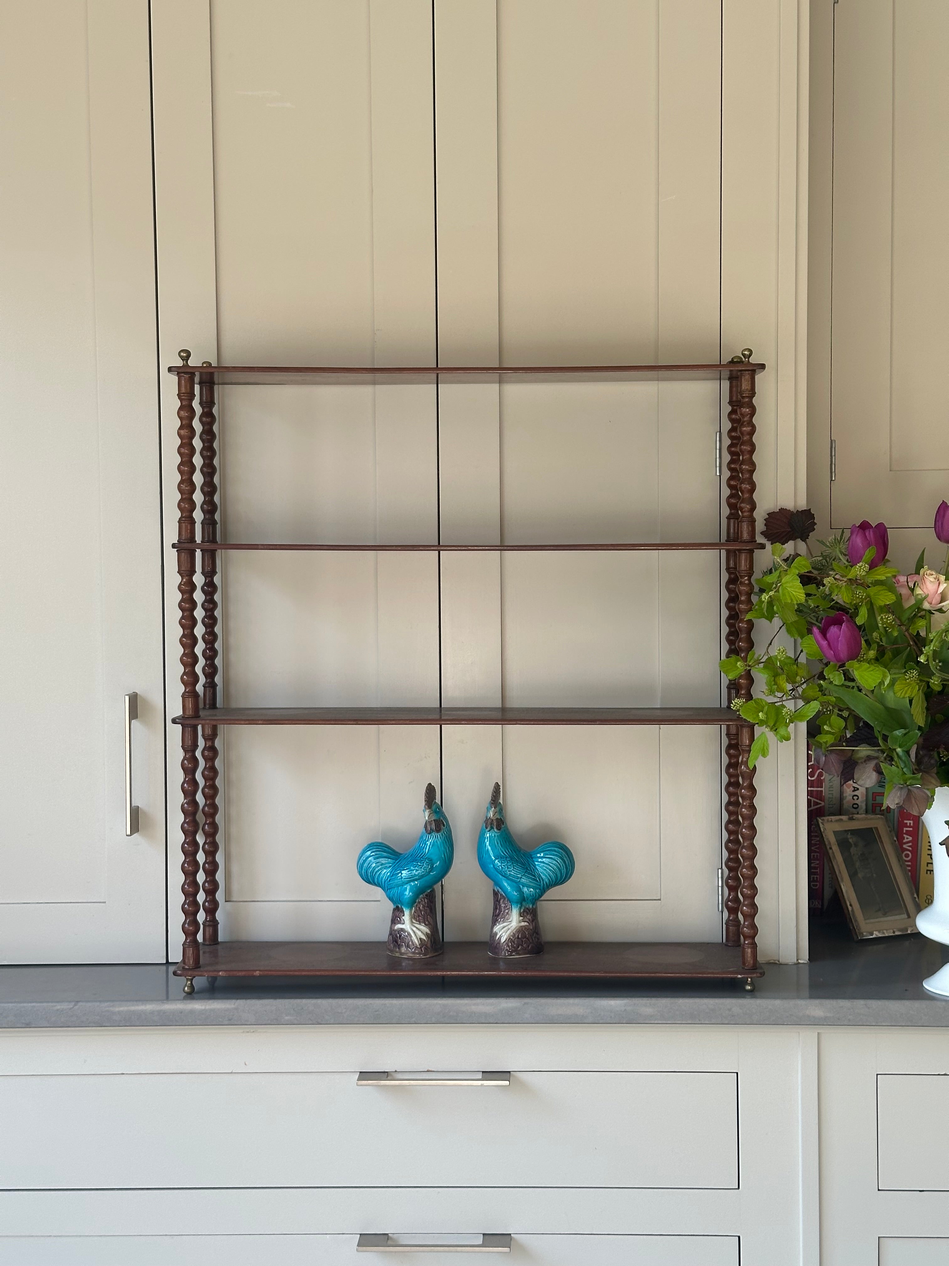 French Mahogany Bobbin Wall Shelves