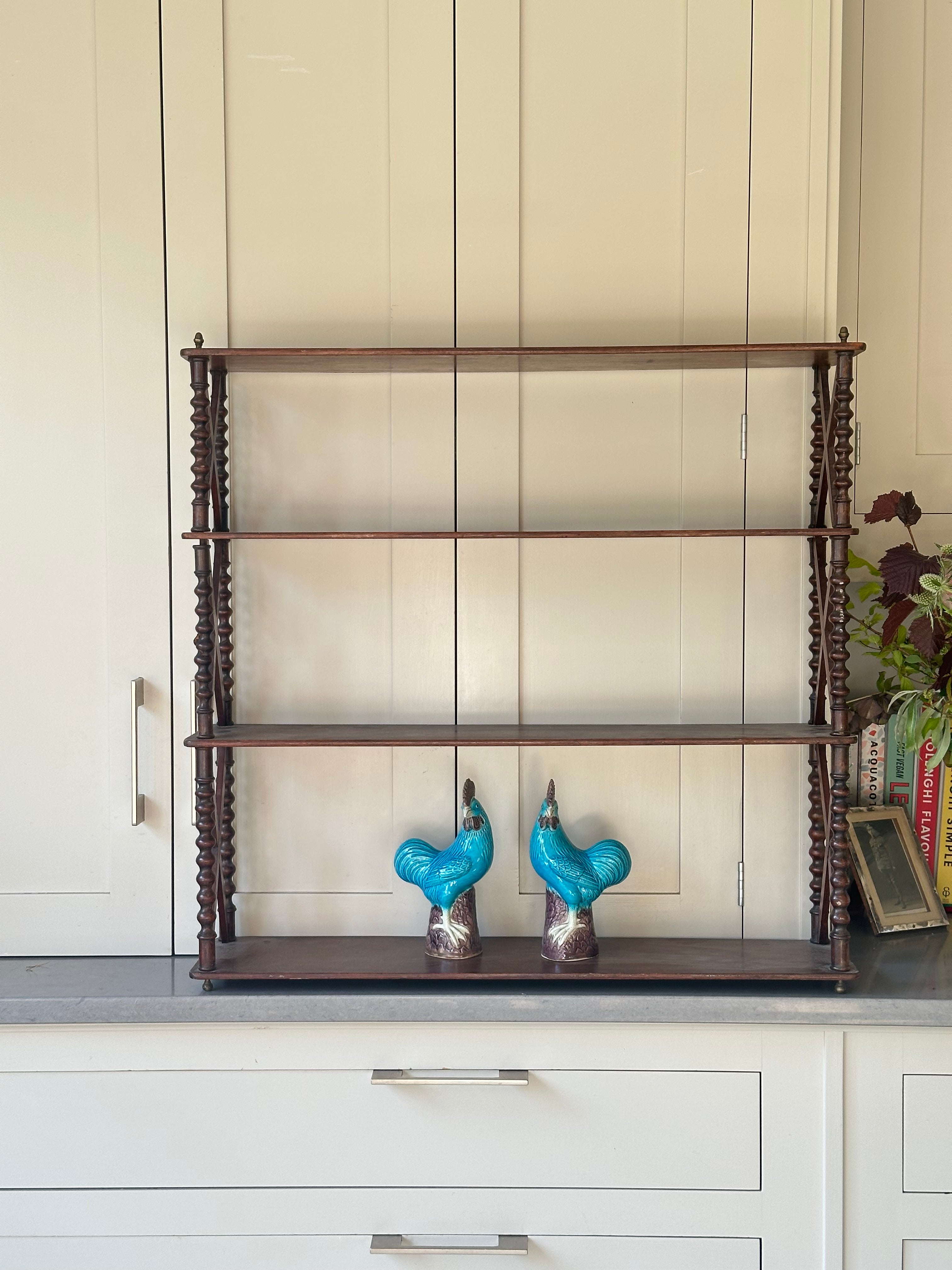 French Mahogany Bobbin Wall Shelves with side cross stretchers
