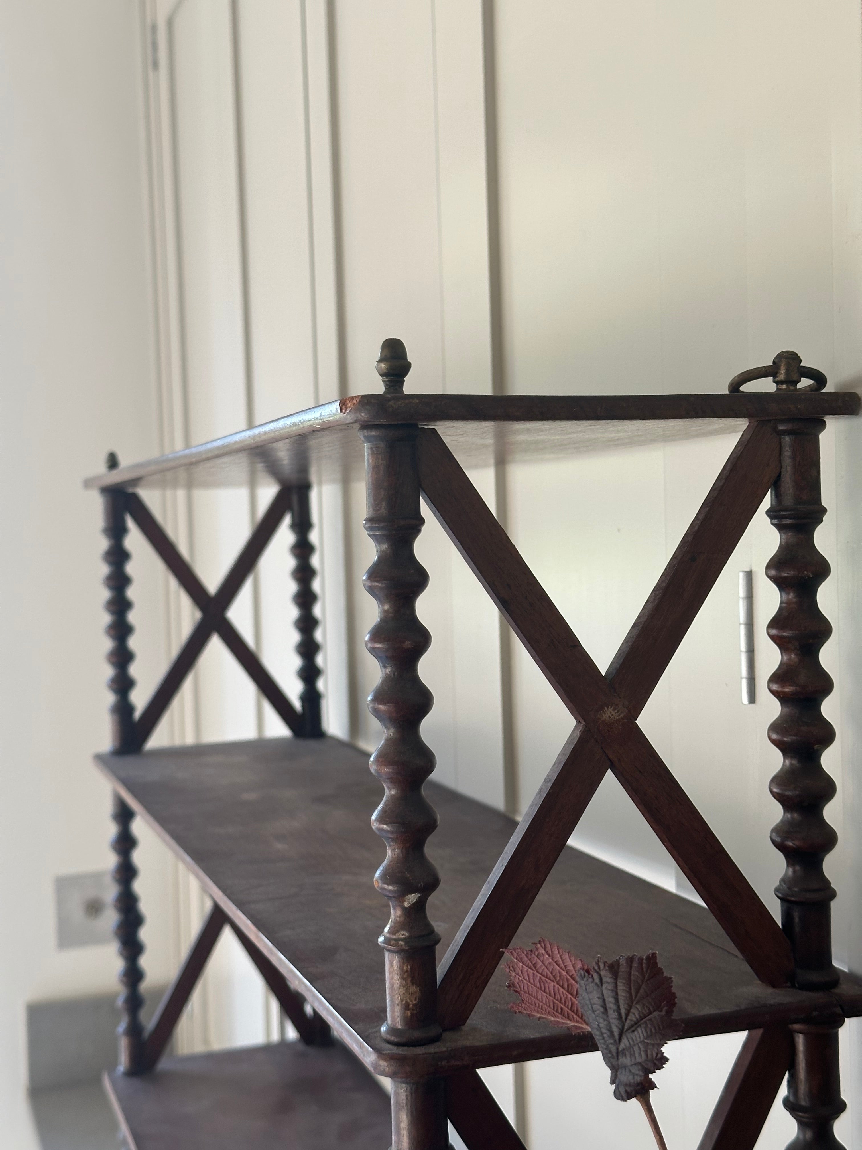 French Mahogany Bobbin Wall Shelves with side cross stretchers