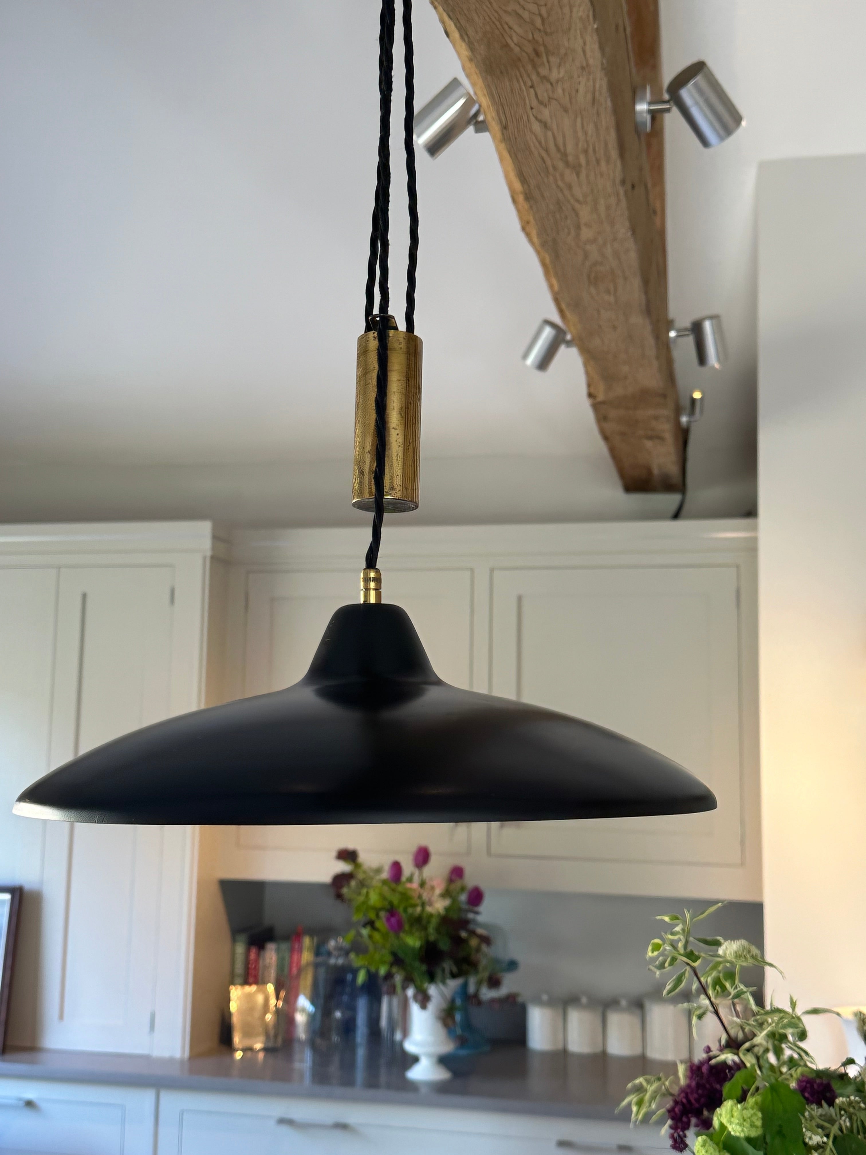 1950s Italian Black Counterweight Pendant Light