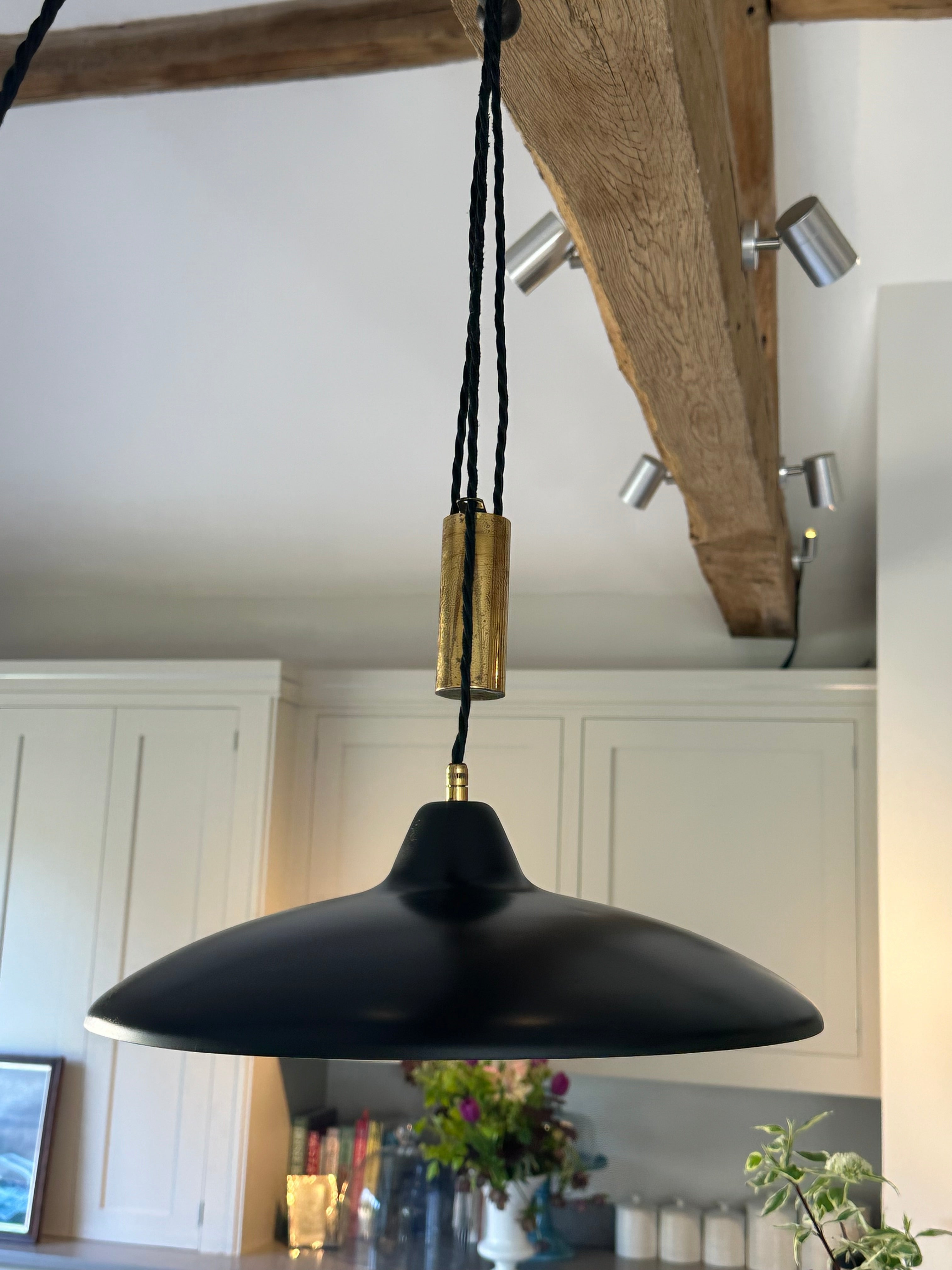 1950s Italian Black Counterweight Pendant Light